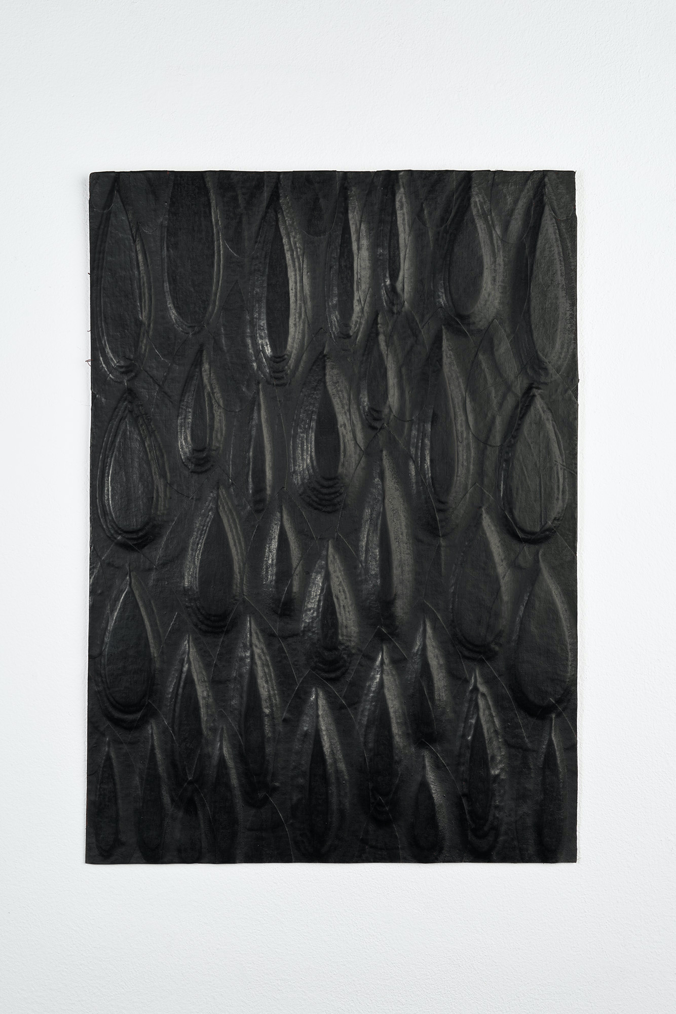 ’Black Tears’, 2022/2025. Oil and wax on layered canvas and cloth. 30 x 40 cm