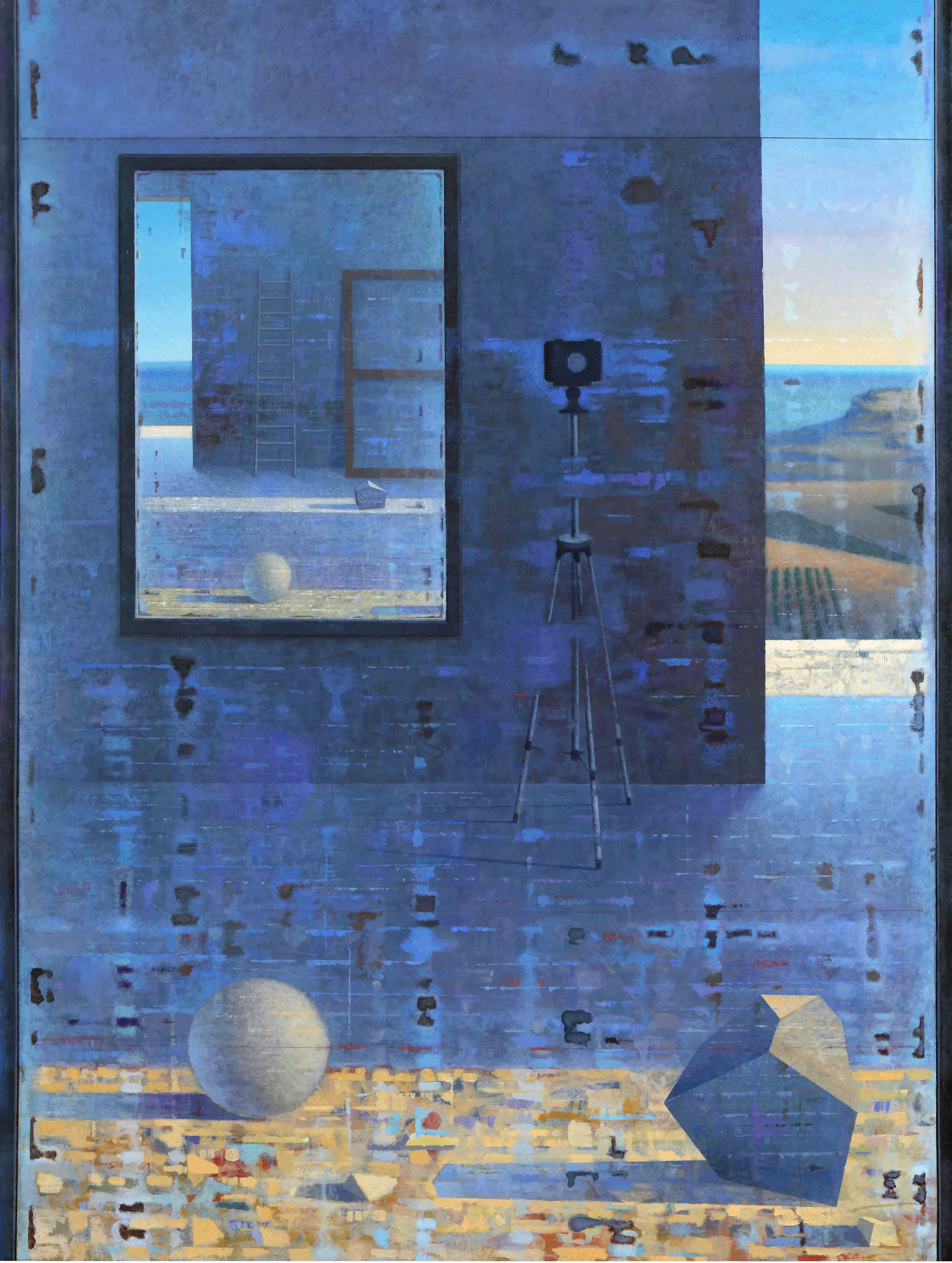 Melanconia e Mediterraneo (visione circolare), 2017, olio su tavola, 160 x 120 cm