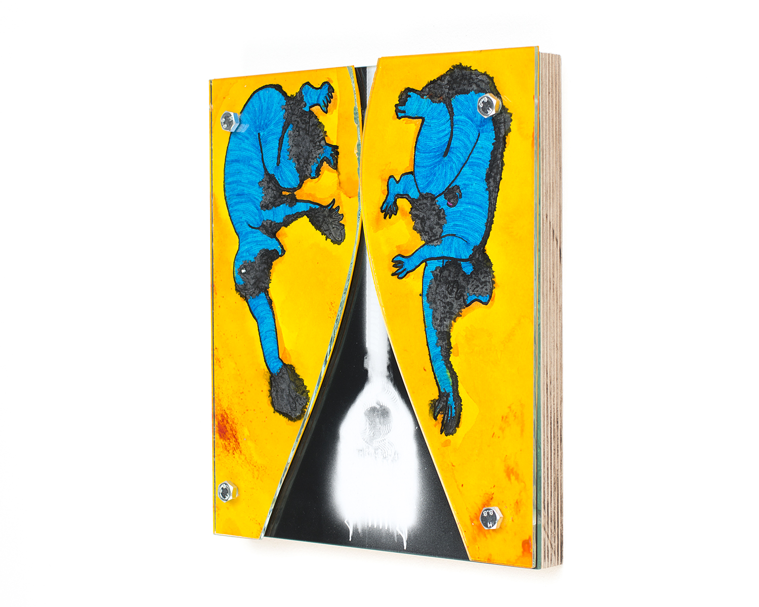 Ride or Die - H235xW200xD25mm - Bolts, glass, paper, ink, felt tip,  dark room hand print, birch ply - 2020