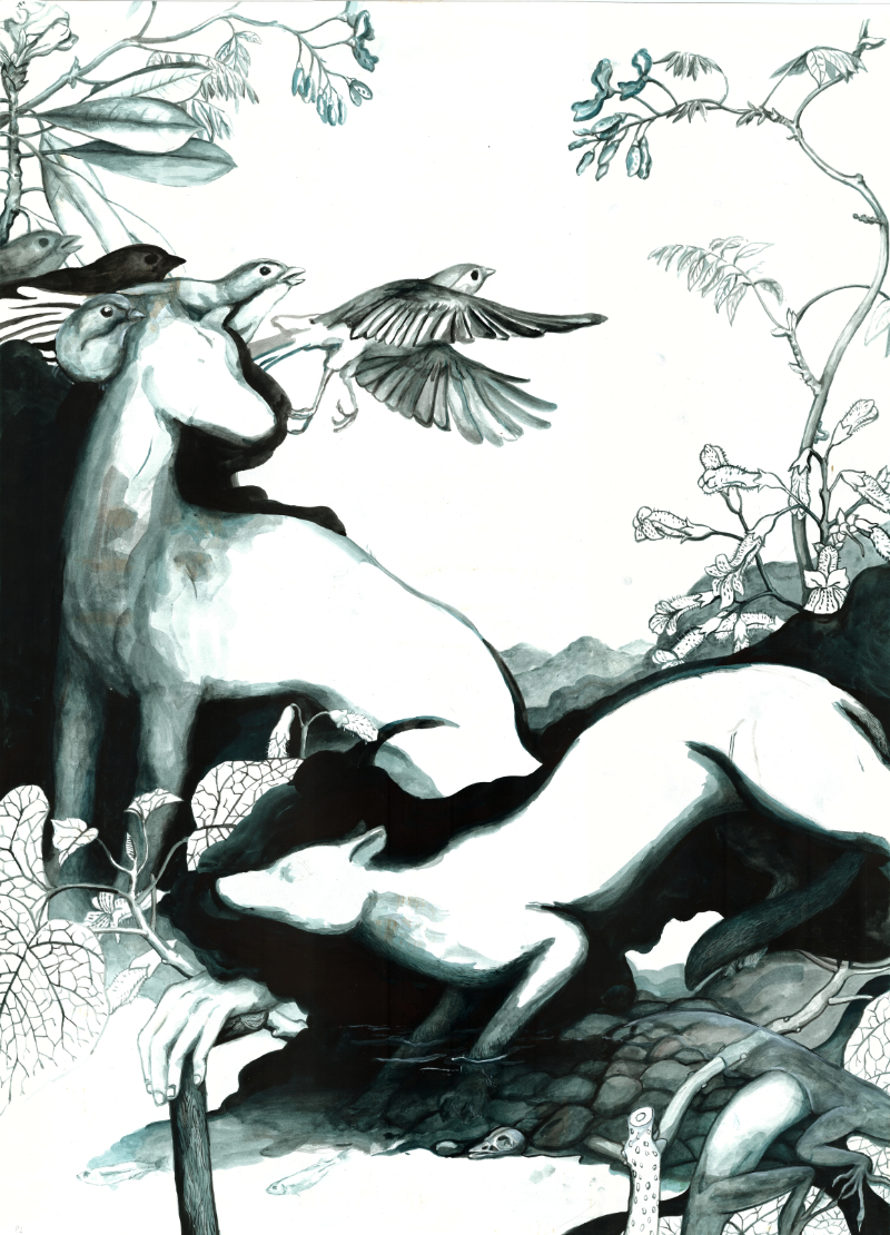 Step into the Water and cross the Sea, Watercolor on Paper, 85x60cm, 2022