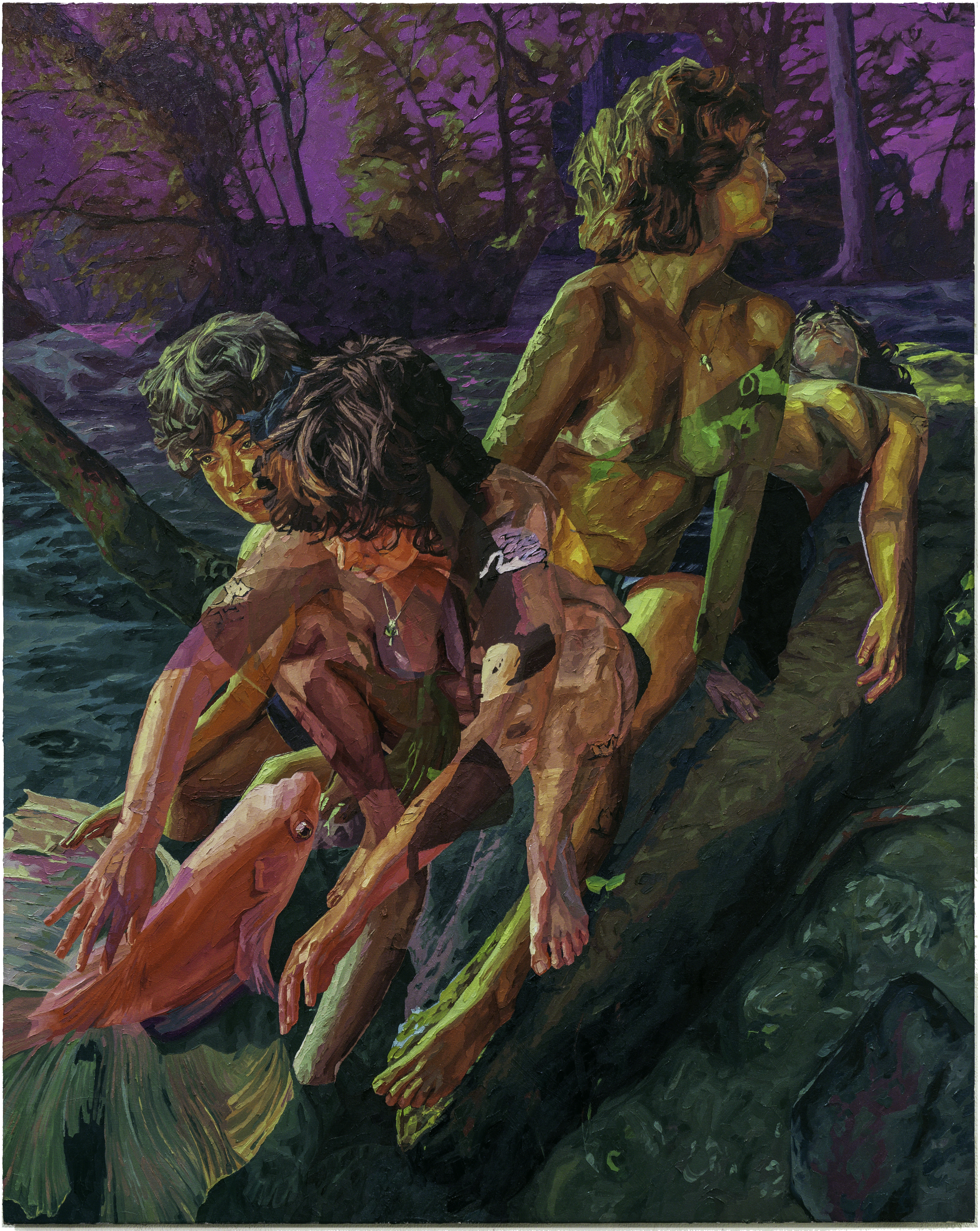 LOWE AND THE FISH 1 56X70 OIL ON CANVAS