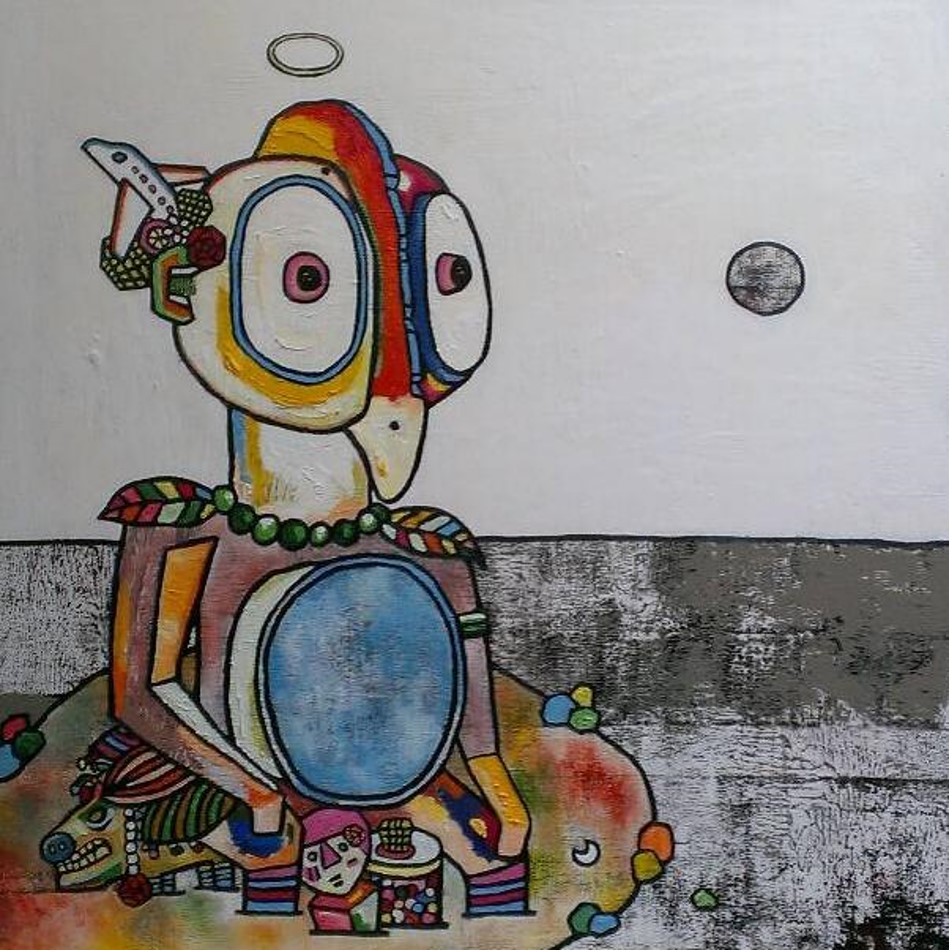 天使圈圈的女子 – 5號。The woman in the circle of angels – No. 5。oil paint.canvas, 100x100CM 2014 