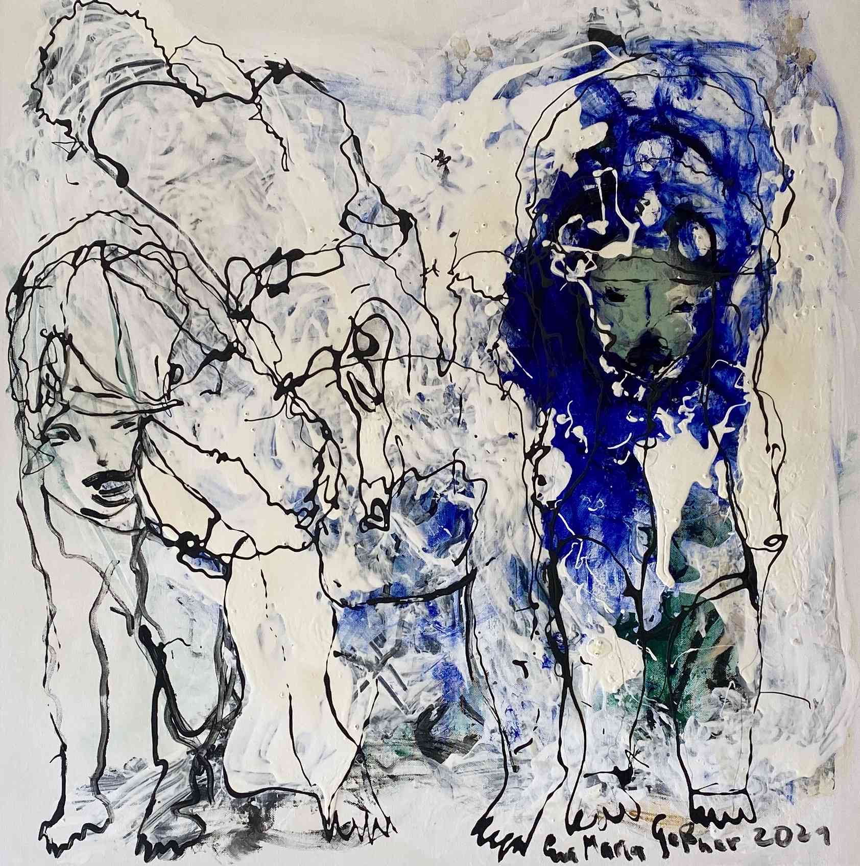 eva gessner blue lion in a white mass