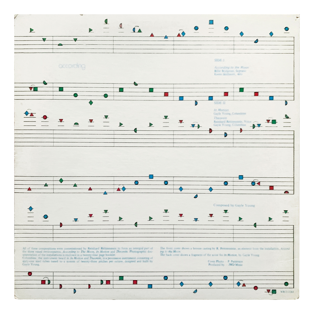 JWD Music WRC1 1265 Reinhard Reitzenstein / Gayle Young - According To The Moon; In Motion; Theorein Design: Reinhard Reitzenstein | Gayle Young (credited)