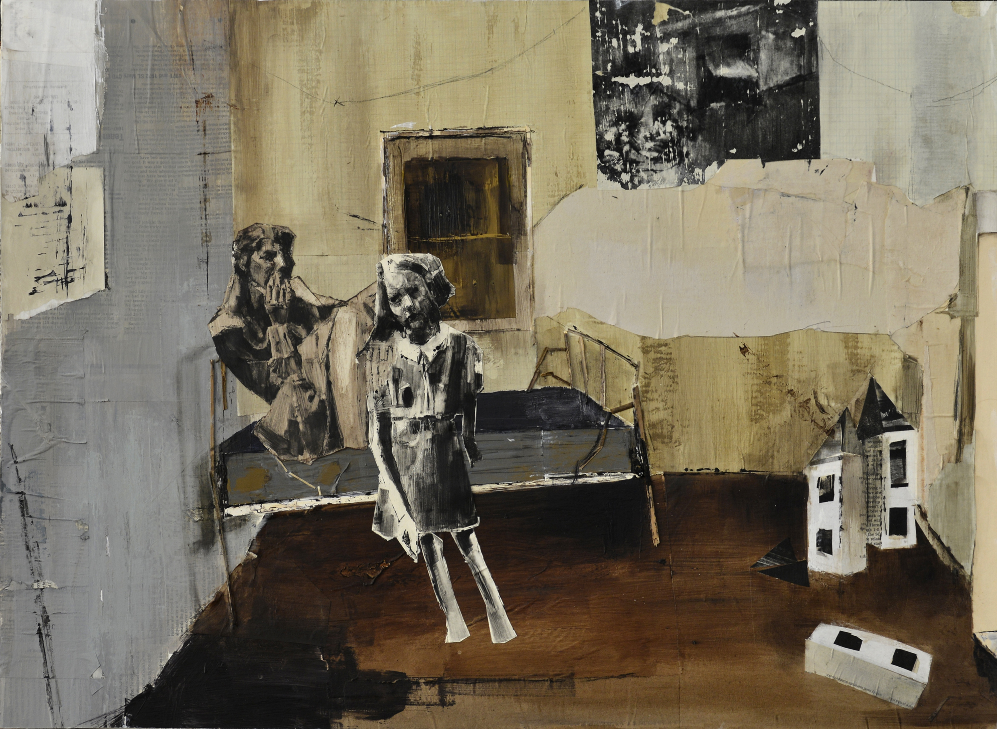 collaged paper and oil on panel, 2012