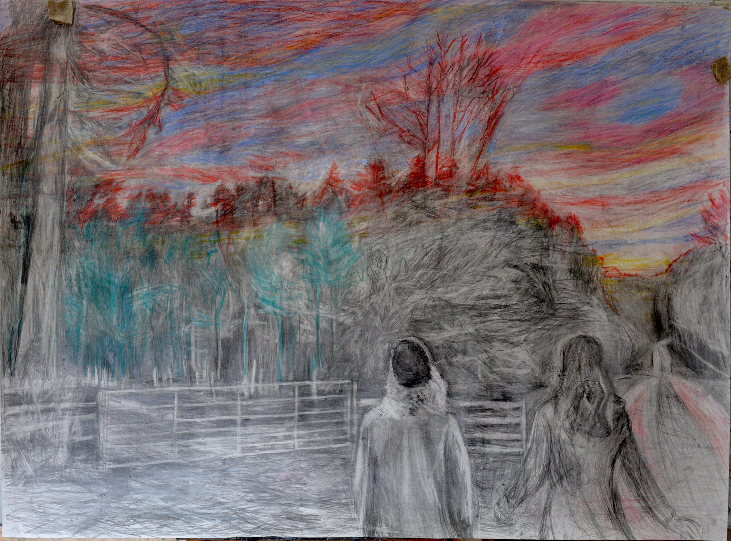 Shining Sky and Sisters, drawing, 101 x 137 cm, 2020