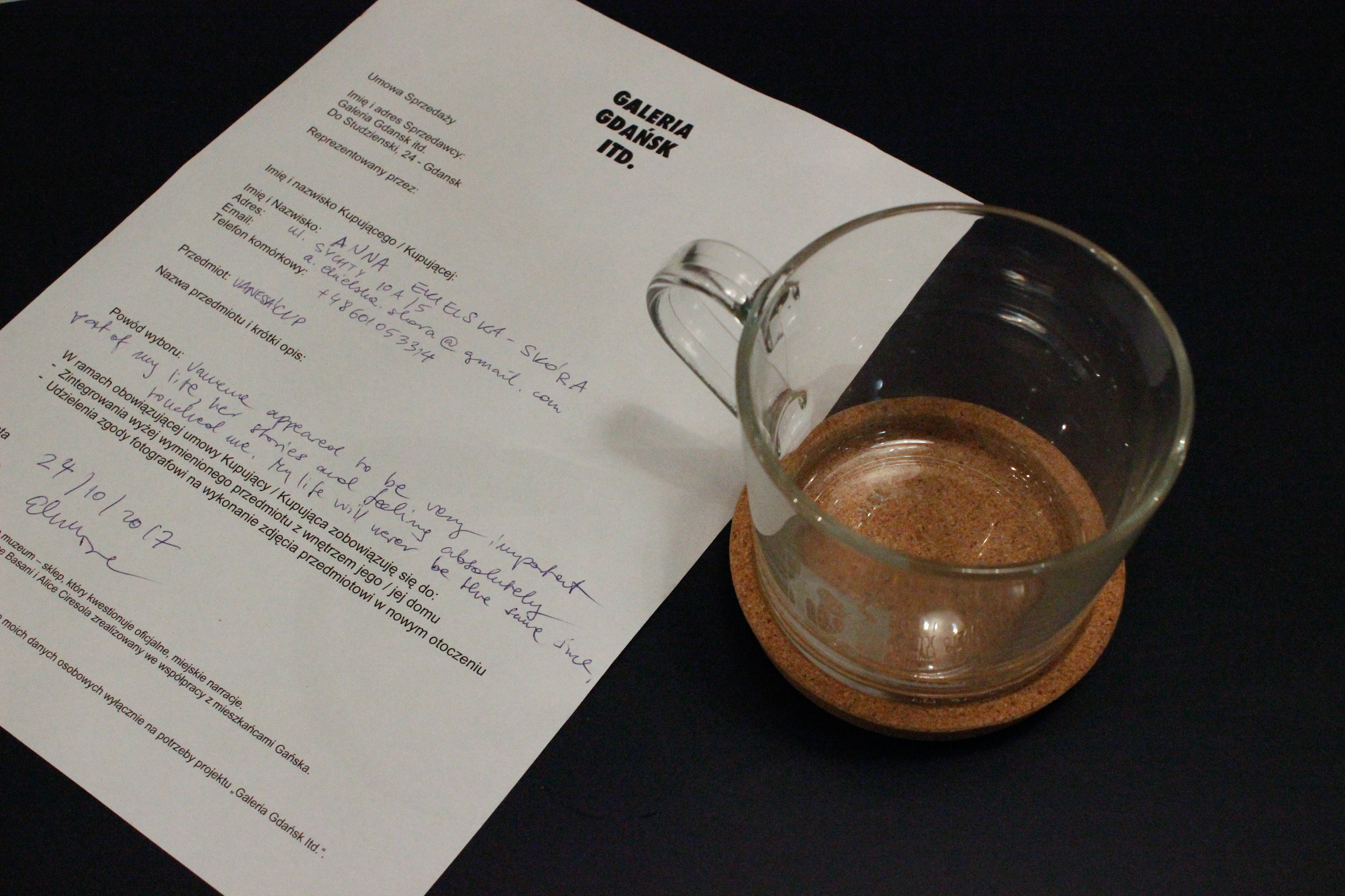 signed contract: a personal story related to Gdansk in exchange of an object of the shop/museum