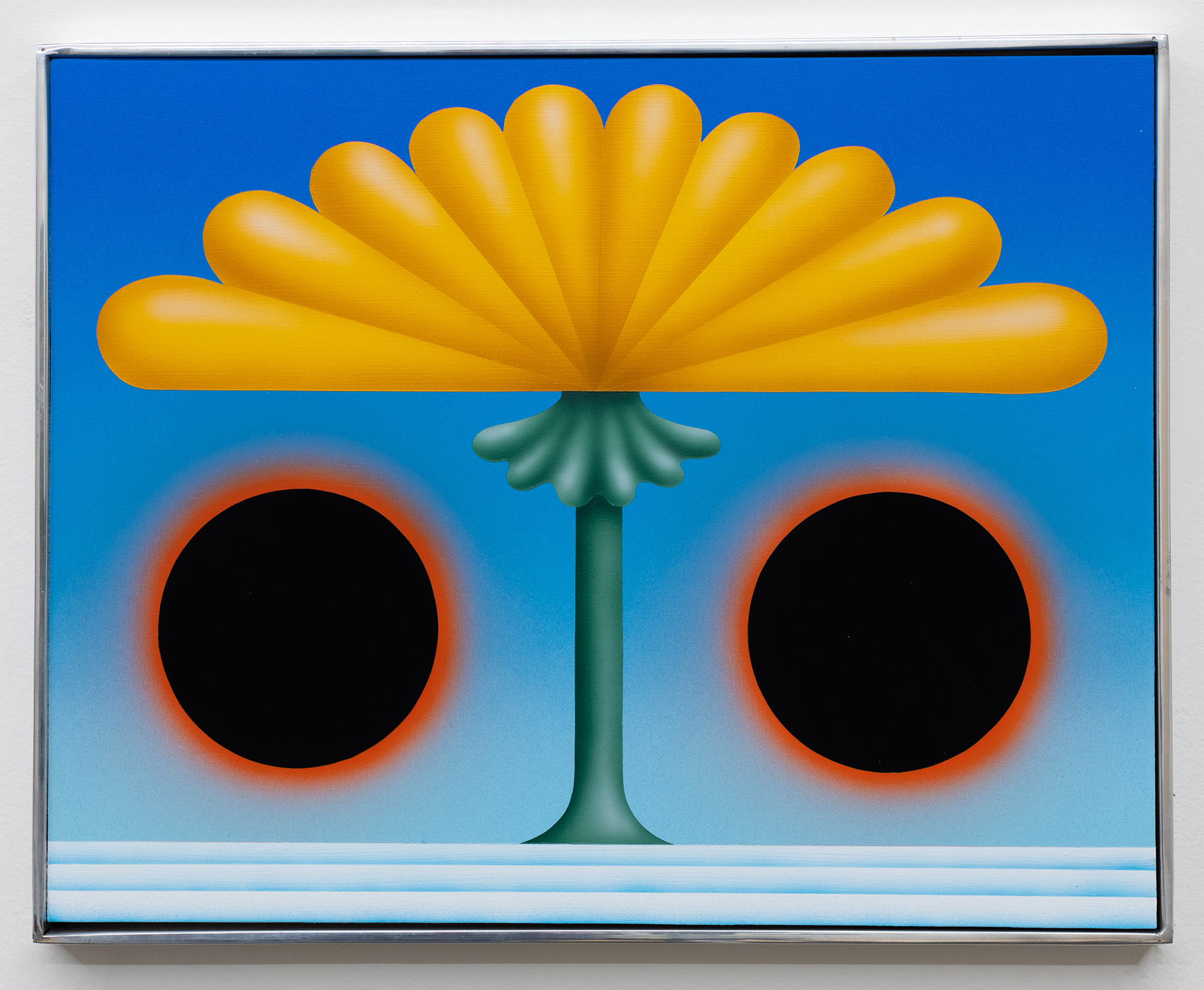 Siren VII, 2023Acrylic on plywood, polished aluminum artist's frame, 14&rdquo; ︎ 11&rdquo;