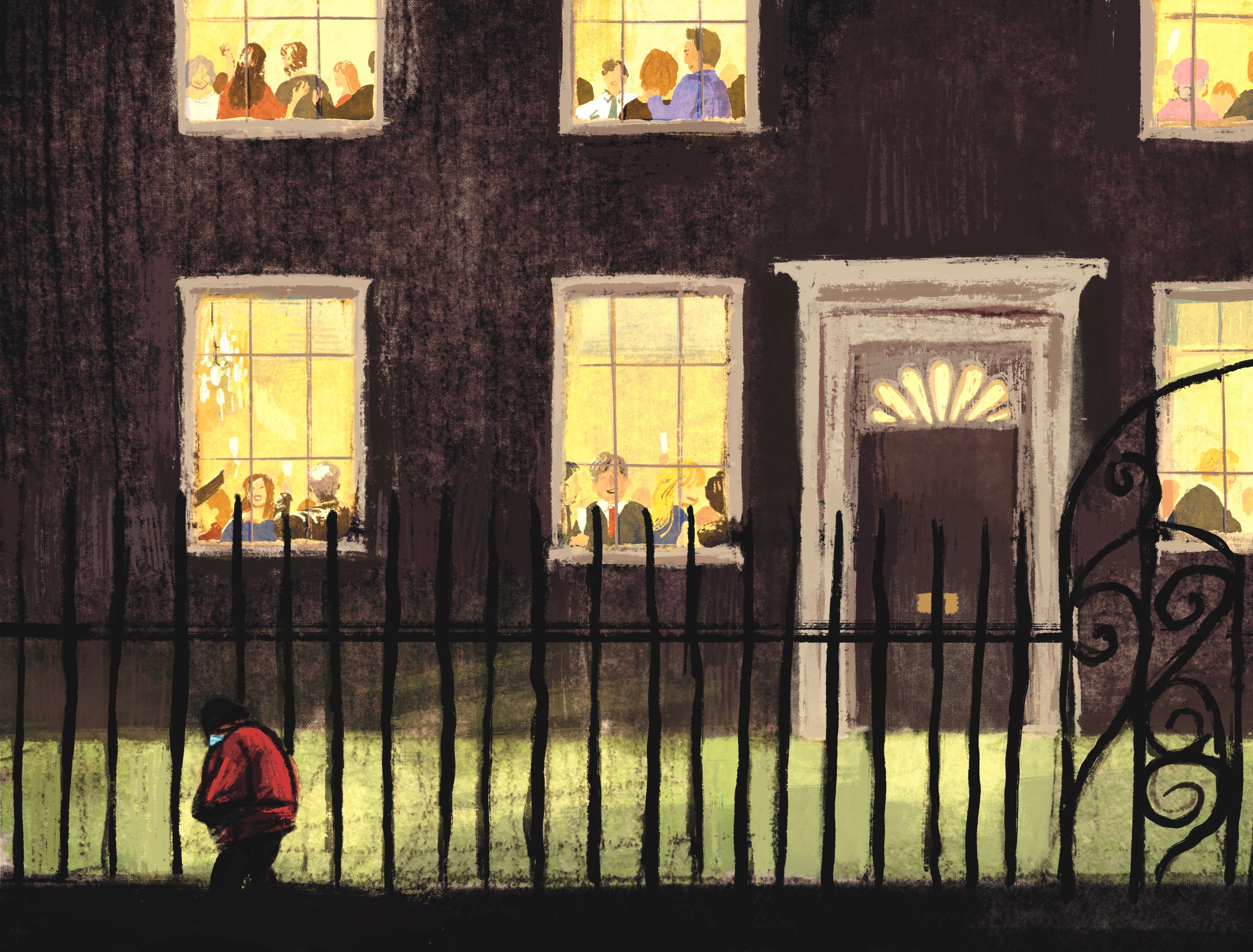 “’Partygate’, Class Privilege and UK Politics” Written for the Indy by Gabrielle Shammash.  Boris Johnson’s mishandling of COVID.  Digital painting.