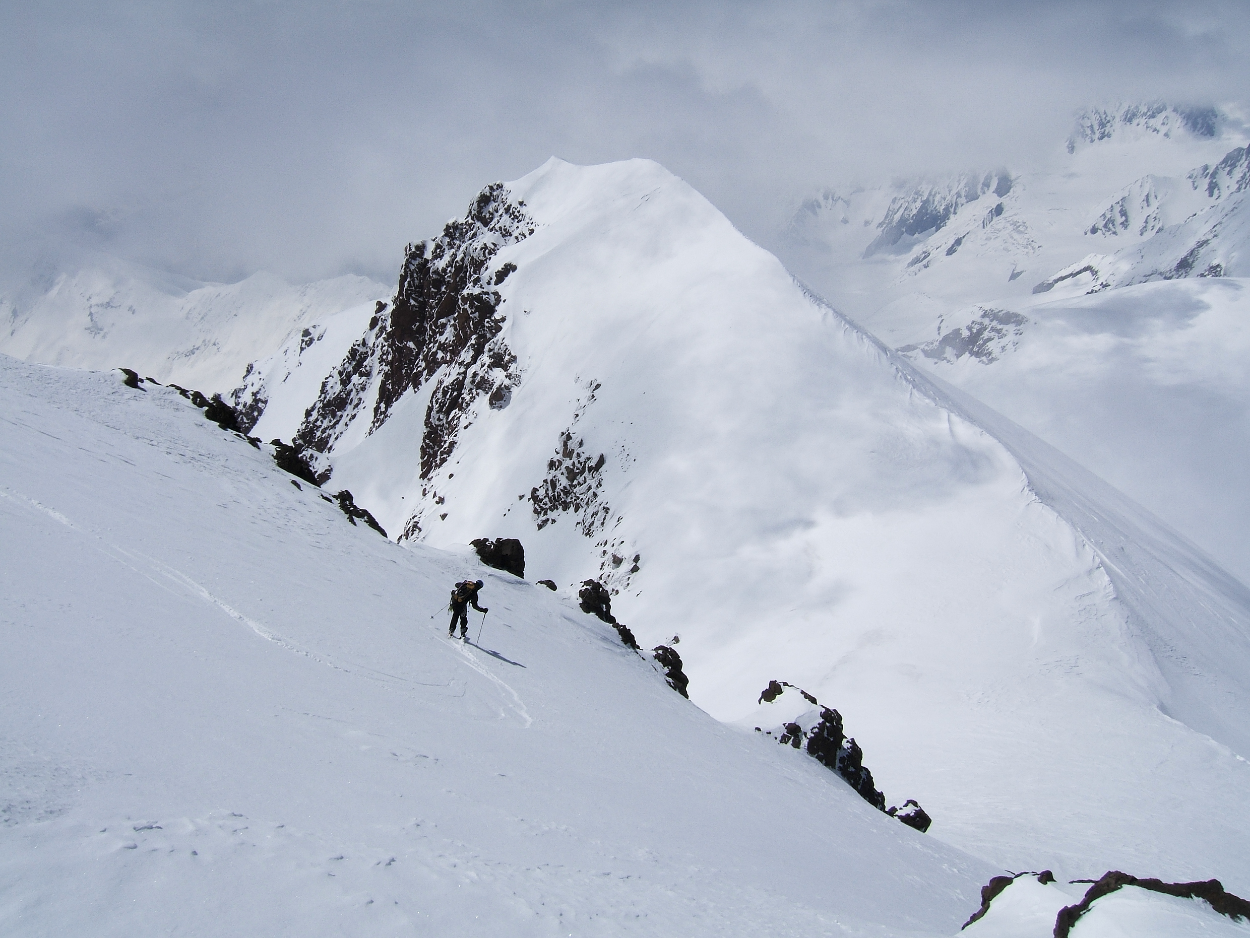 Skiing from Kazbek