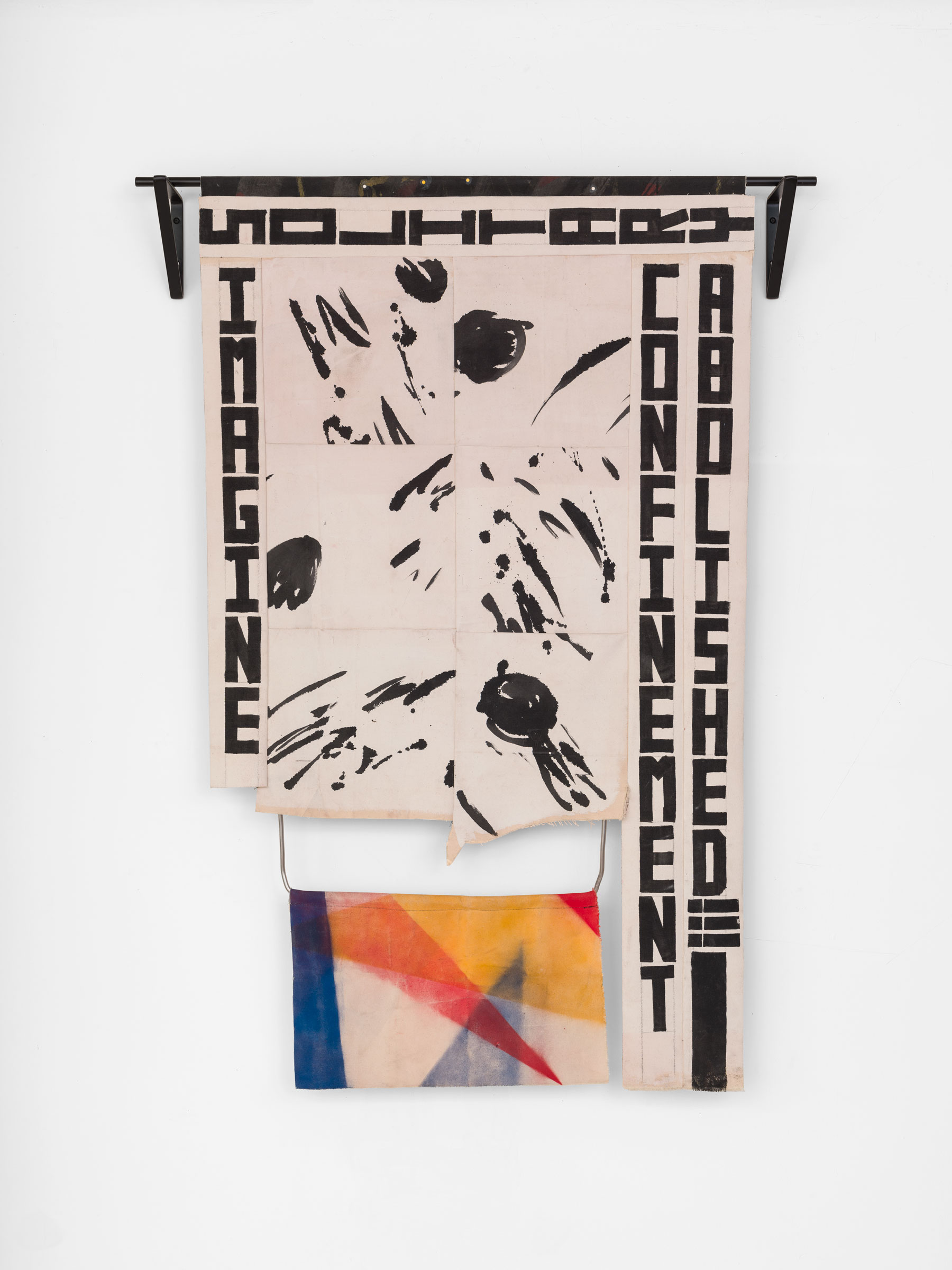 David Shull Imagine Solitary Confinement Abolished, 2016 Acrylic, ink, spray paint, thread, armature wire, canvas 71 x 42 In | 180.3 x 106.7 cm 71 x 55 x 8 In with hardware