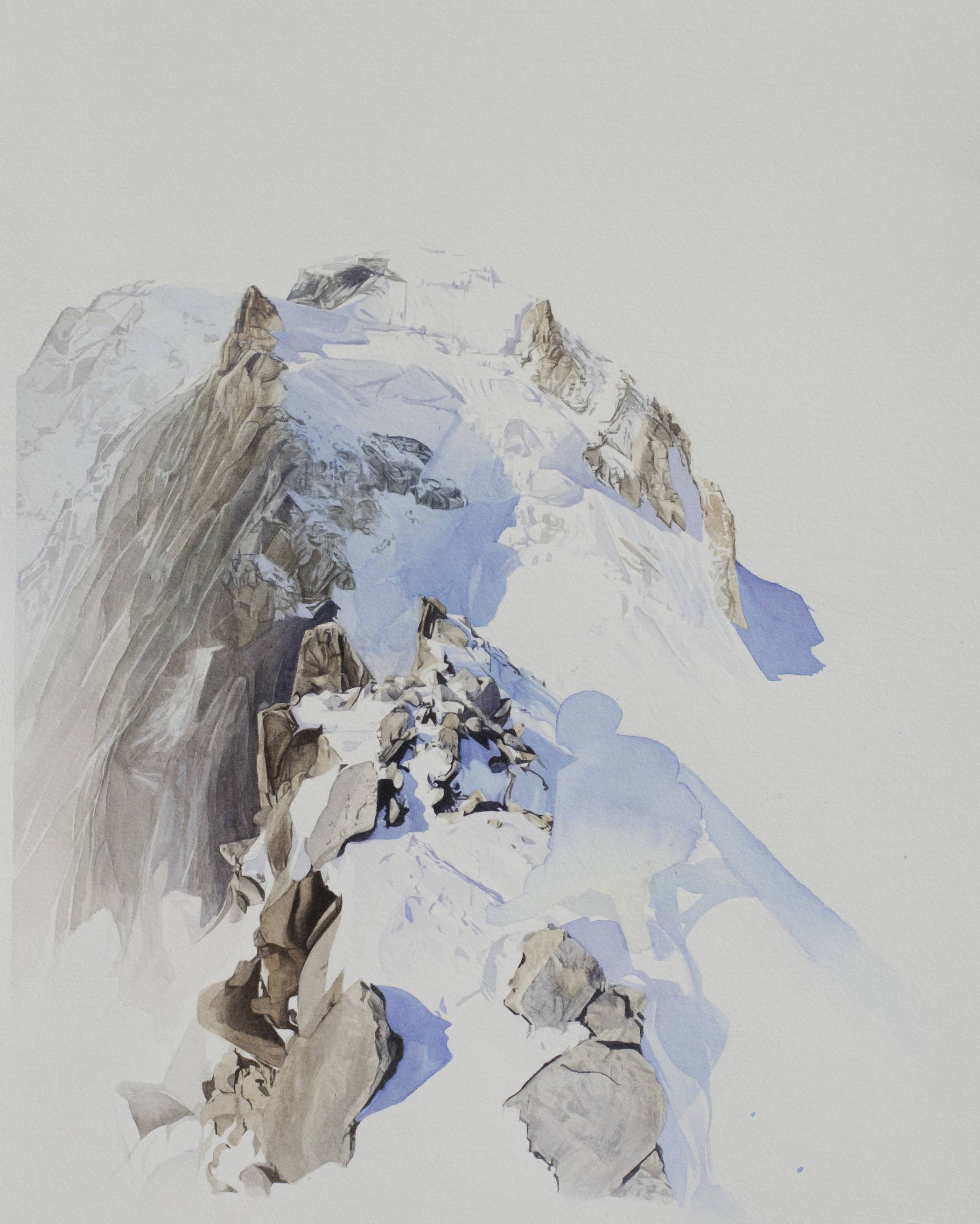 Chemin de cr&ecirc;te n&deg;3: Pointe Lachenal, Mont Blanc du Tacul (aquarelle, 38x47,5 cm, octobre et novembre 2024)