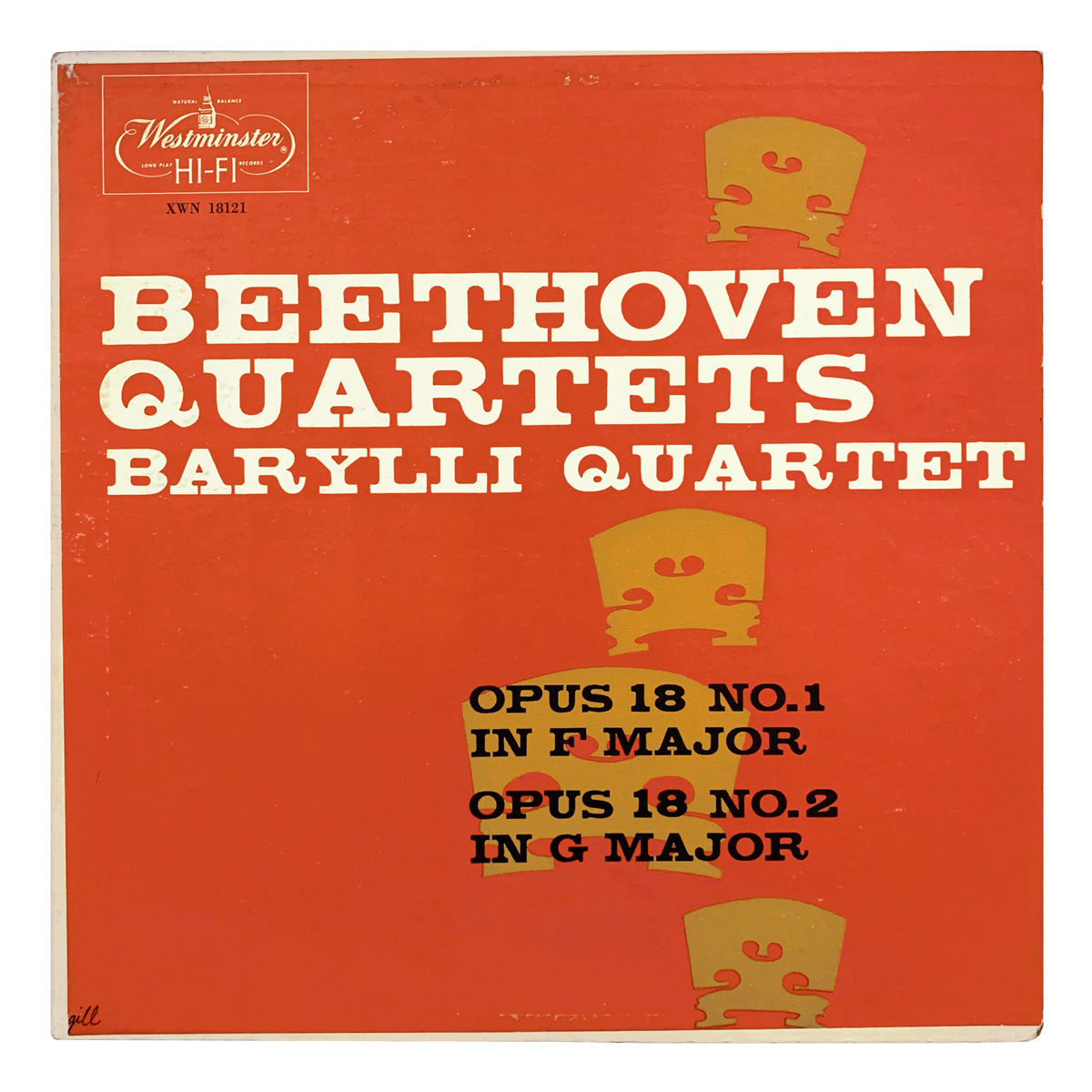 Westminster XWN 18121 Ludwig van Beethoven - Quartet No.1 in F major, Op.18; Quartet No.2 in G major, Op.18 Barylli Quartet Design: Bob Gill (credited)