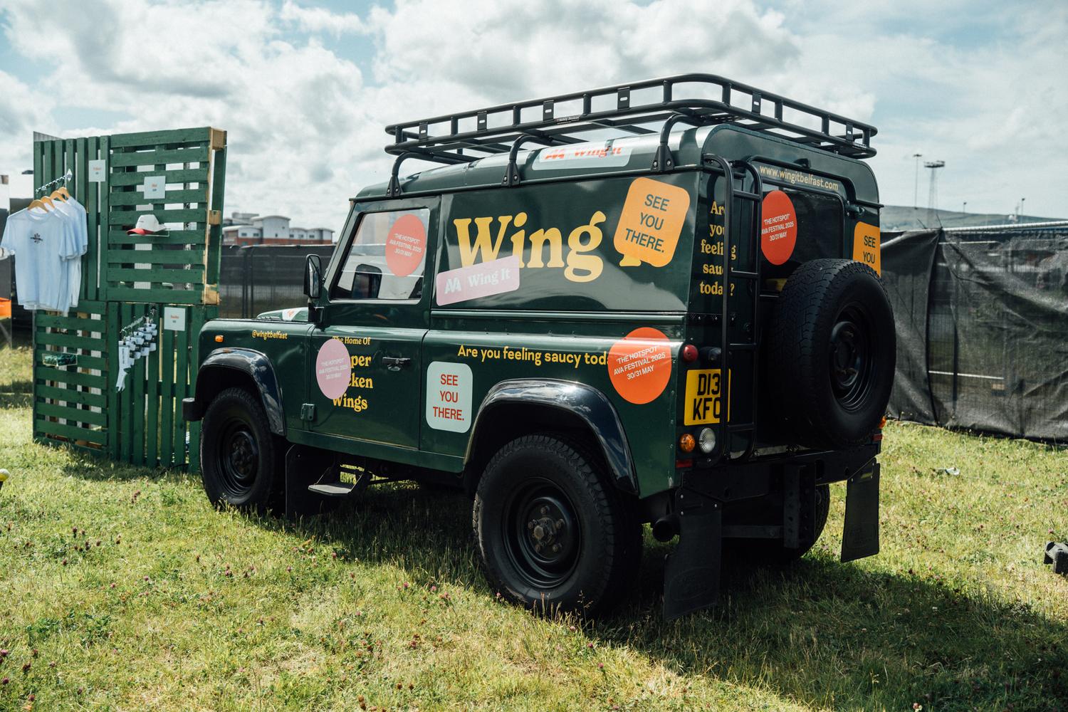 Wing It branded Land Rover activation at AVA Festival Belfast 2025