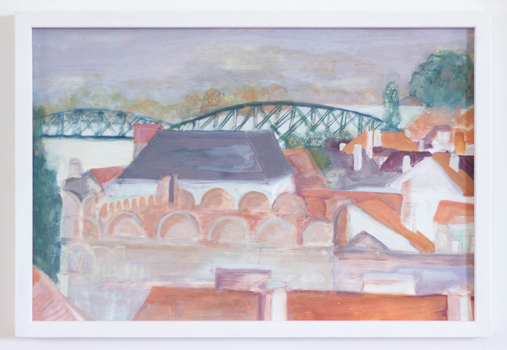 Urban scenery with bridge, Egg Tempera/ Board, 2018, 40,5x60cm