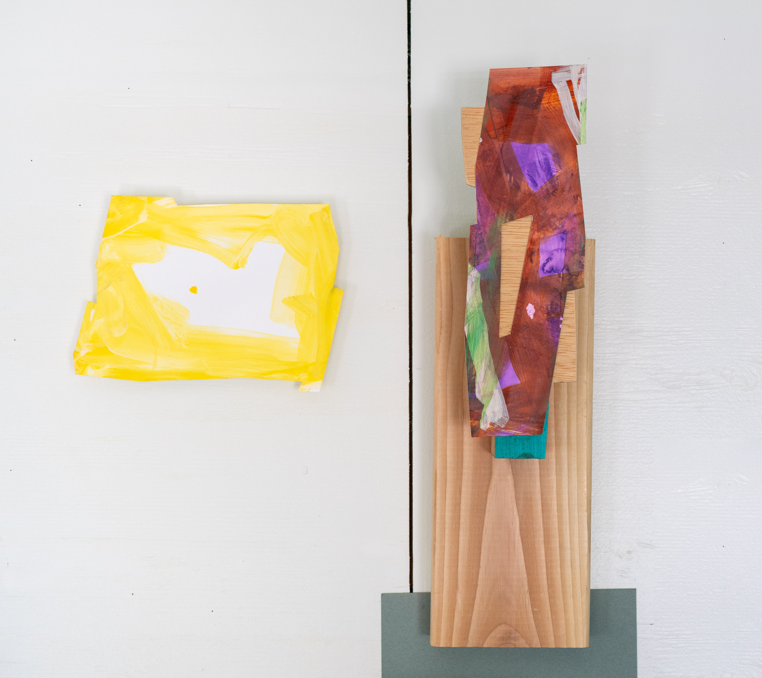 2019, acrylic, watercolor, ink, paper, wood, 20 x 18 x 1.5 inches