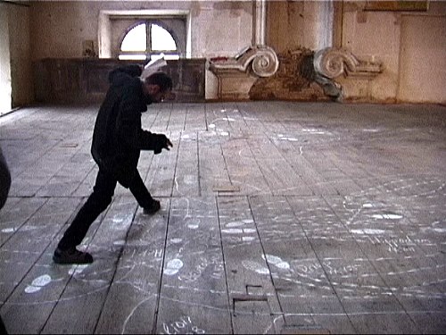 Performance (Dances of Achilles, Menelaus, Diomedes, Ajax): at the group exhibition Fairy Tales, Metamedia centre, Plasy, Czech Republic, 1999
