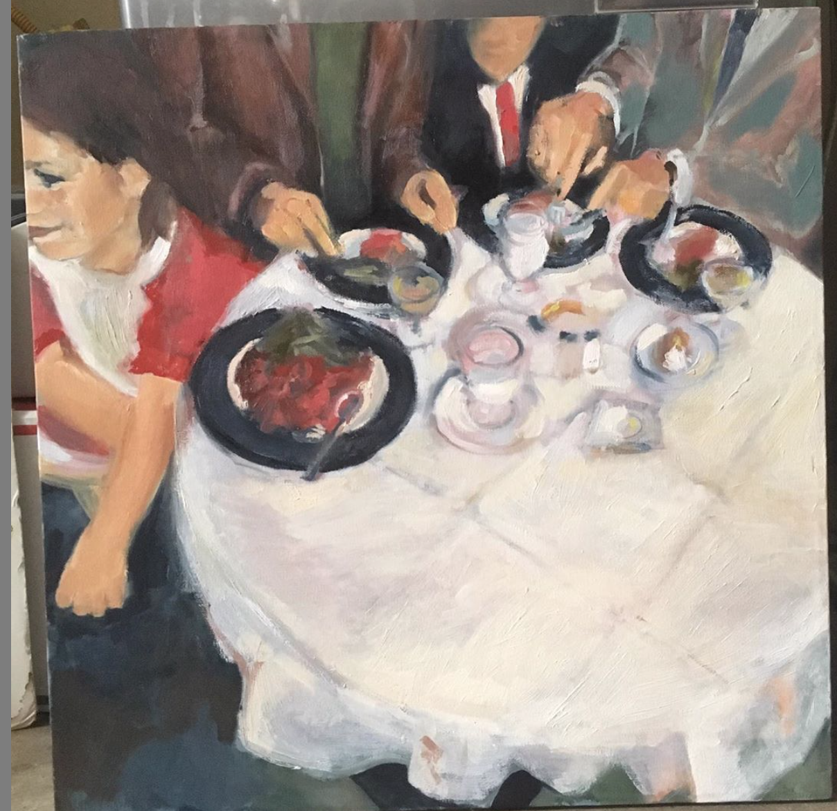 "Dinner", oil on stretched canvas, (24"x24")