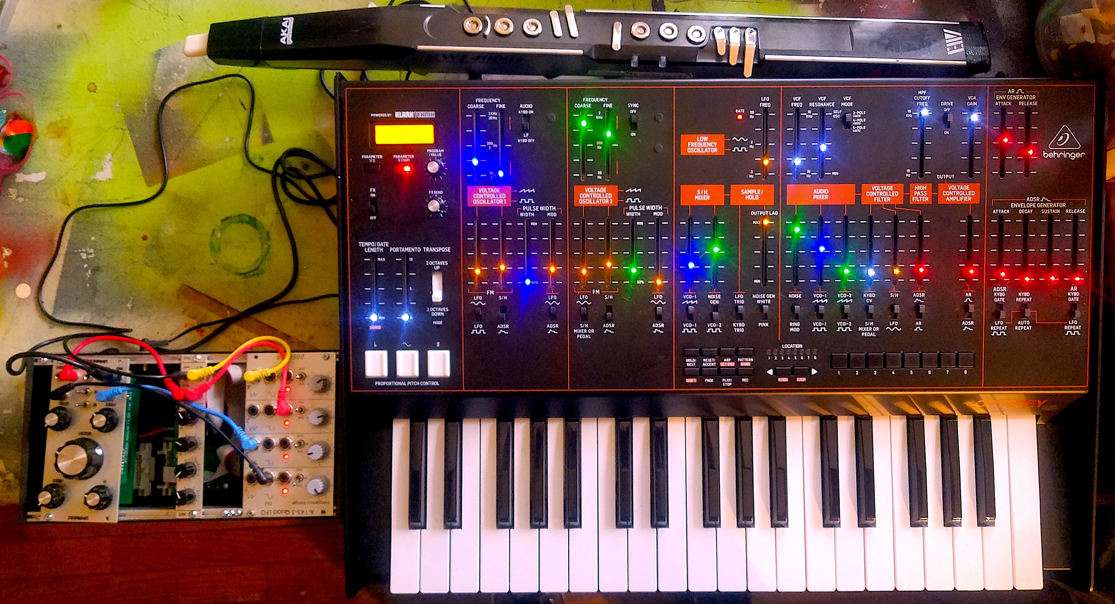 Current set up, yet to play live: happiest one yet. Arp reboot with a module set up from Nate that controls VC in with a fussy EWI that sounds best with factory settings. Endless exploration here huge sound can't wait to tour it in the states. 2021