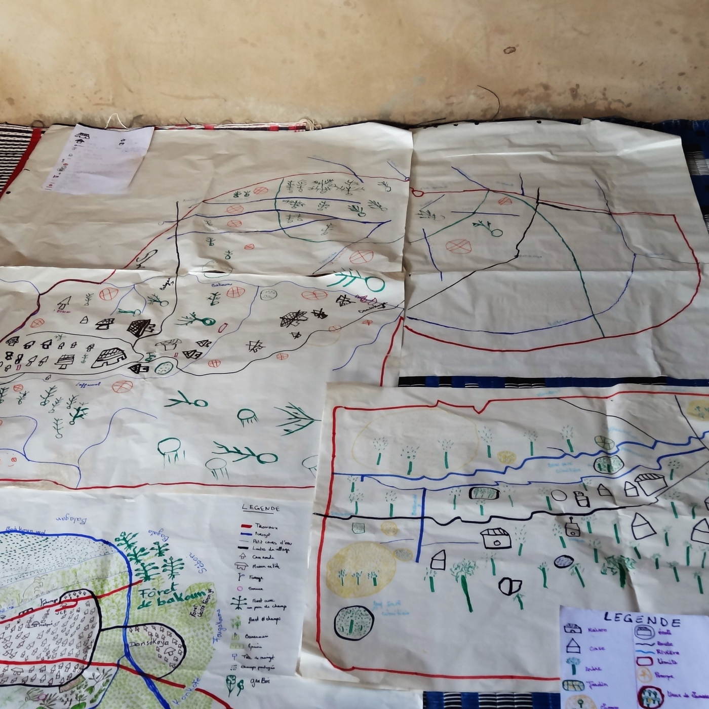 A la fin de cet atelier différentes cartes ont été créées. Ces dernières devaient servir à une analyse cartographique et territoriale pour mieux comprendre et représenter les enjeux de ces villageois.