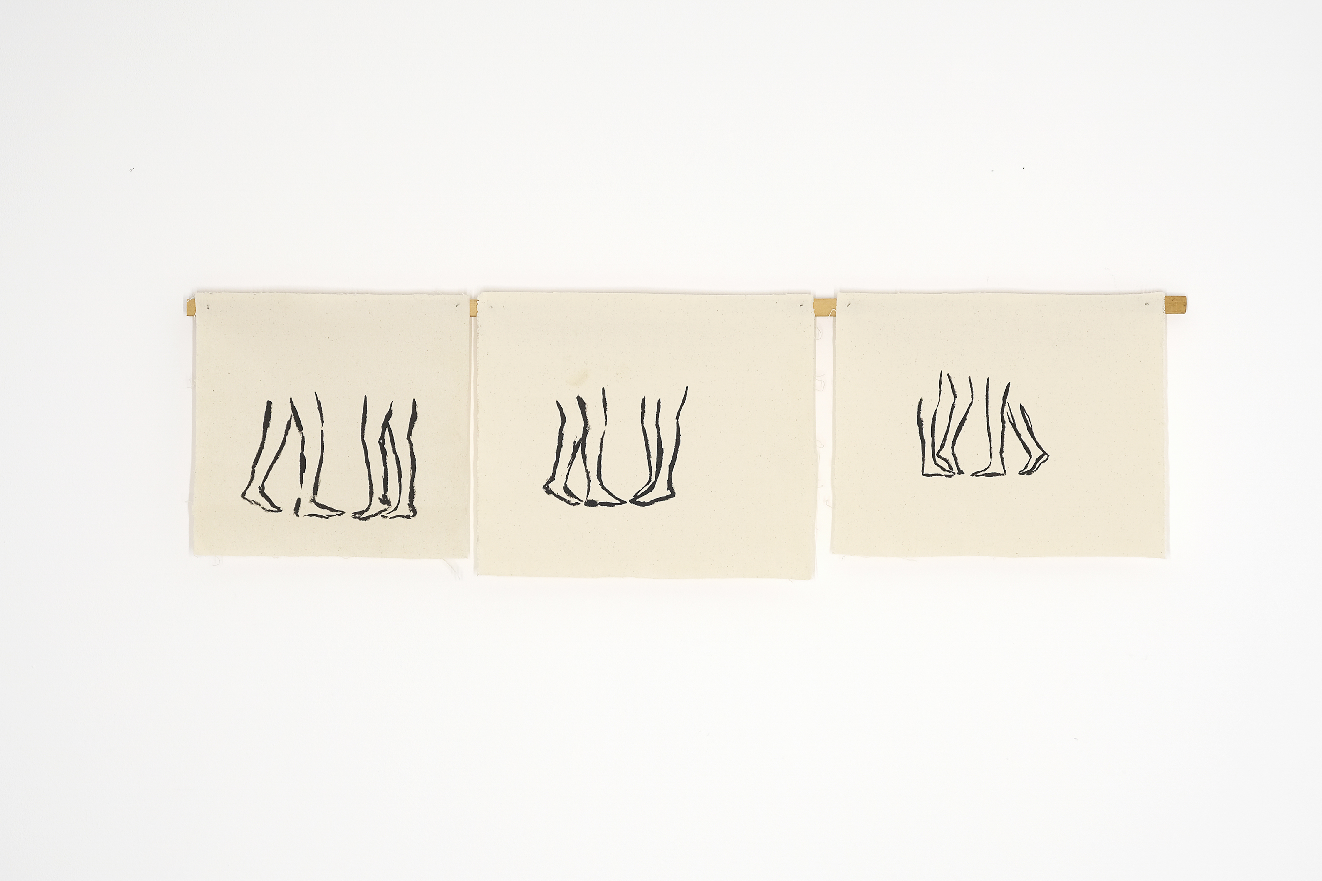 Jonah Sack, Legs (2017) | Ink on canvas, wood ; 35 x 131 x 4 cm
