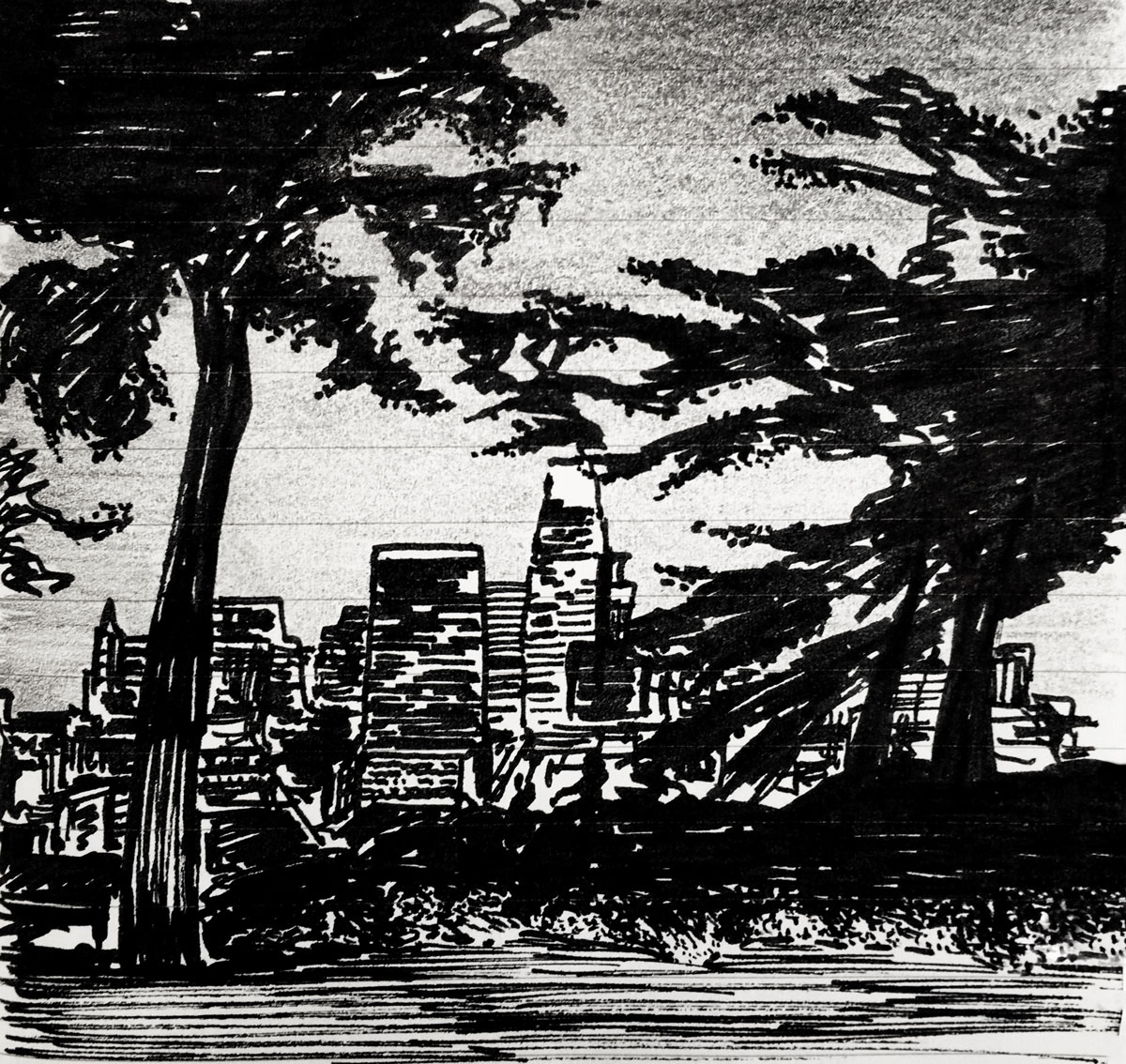 San Francisco night - Ink on paper 20x20 cm