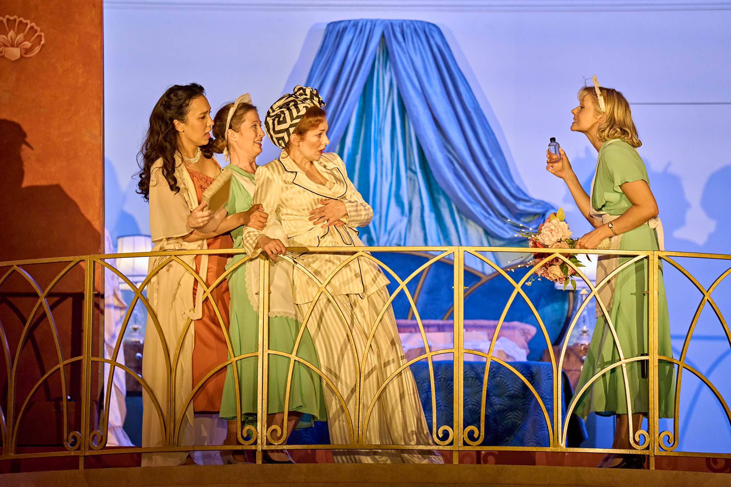 Much Ado About Nothing, Ioanna Kimbook, Celeste Dowel, Katherine Parkinson, Phoebe Horn, National Theatre, Photograph by Manuel Harlan