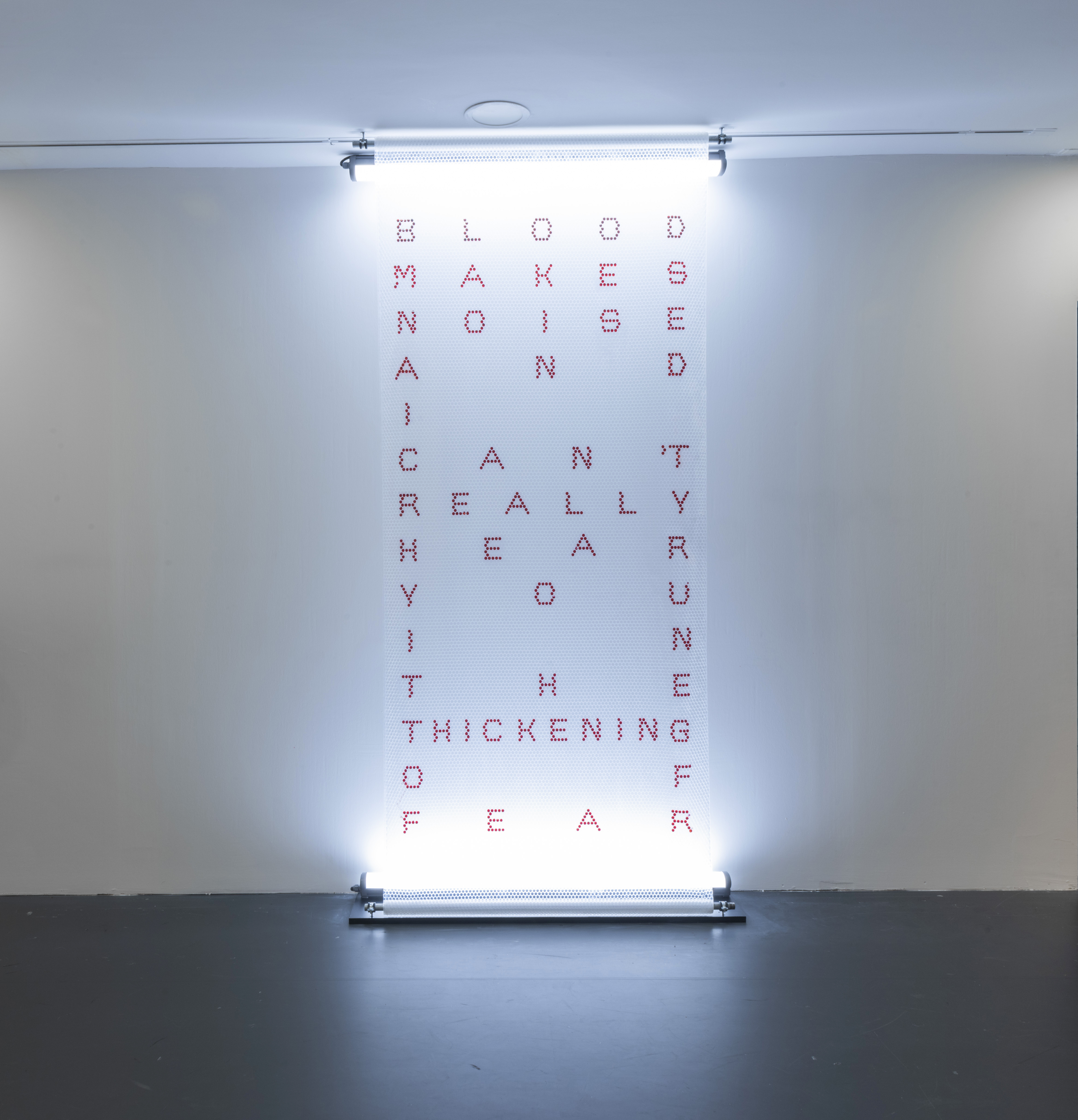 Ünal Bostancı, Blood Makes Noise, 2018,  Bubble Wrap, blood, synthetic blood, 104x330cm