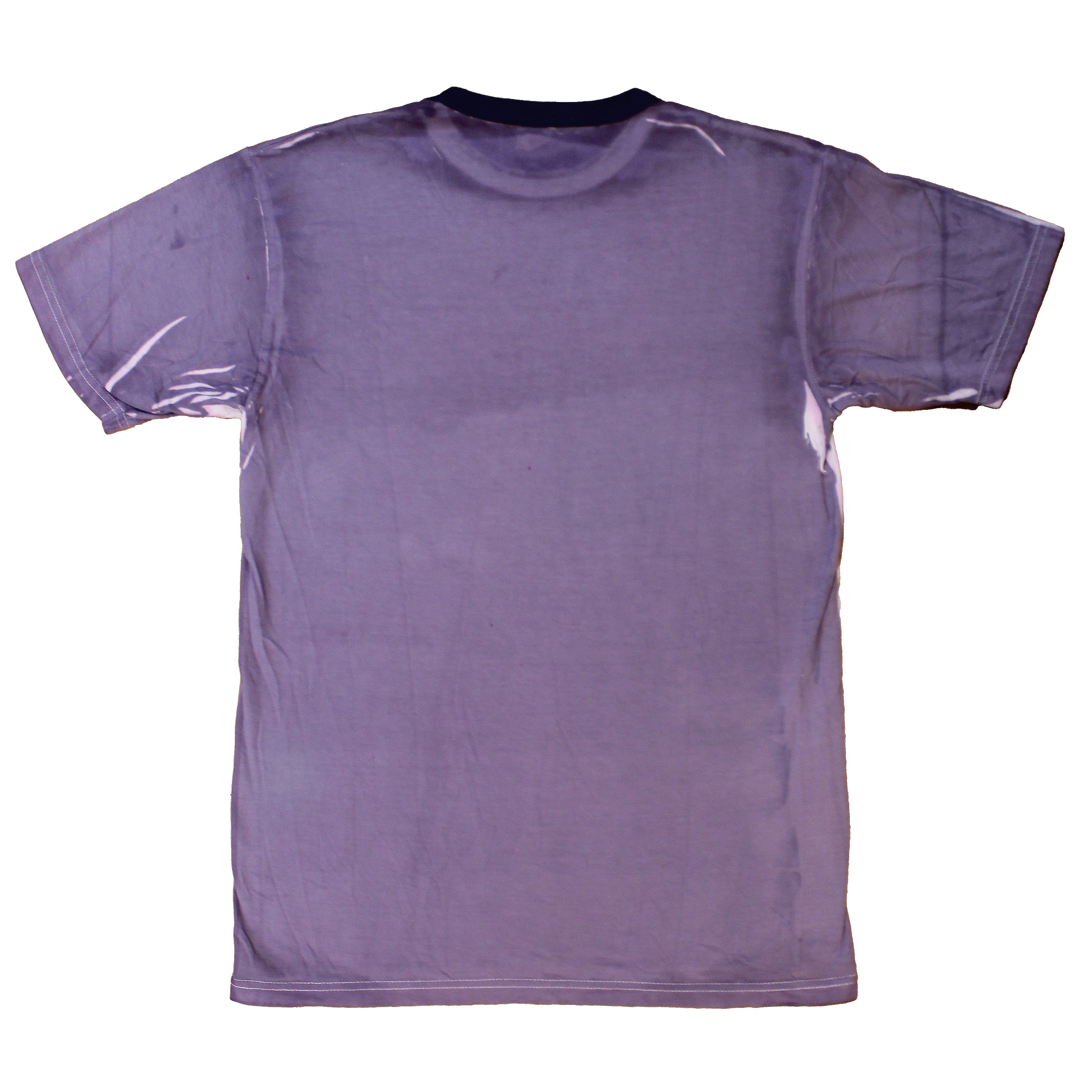 reclaimed vintage deadstock 70s ringer tee allover printed with dye. creases are unpredictable and vary from tee to tee. 