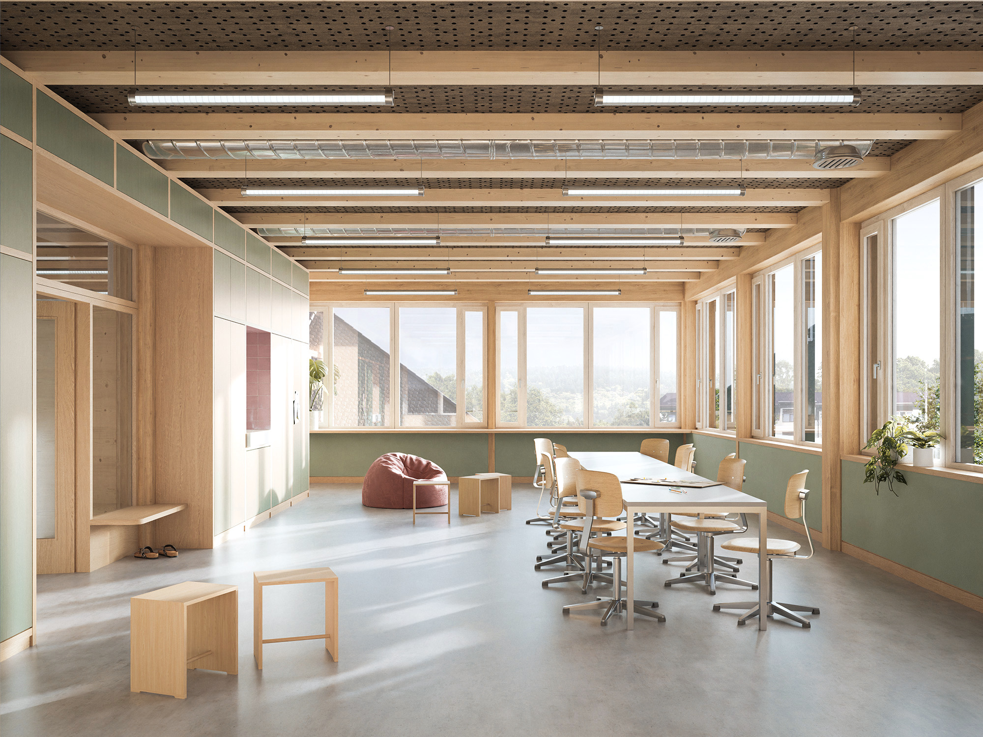 Sanierung und Erweiterung Turnhalle und Betreuung Ausserdorf, Wüflingen / Wettbewerb / BDE Architekten