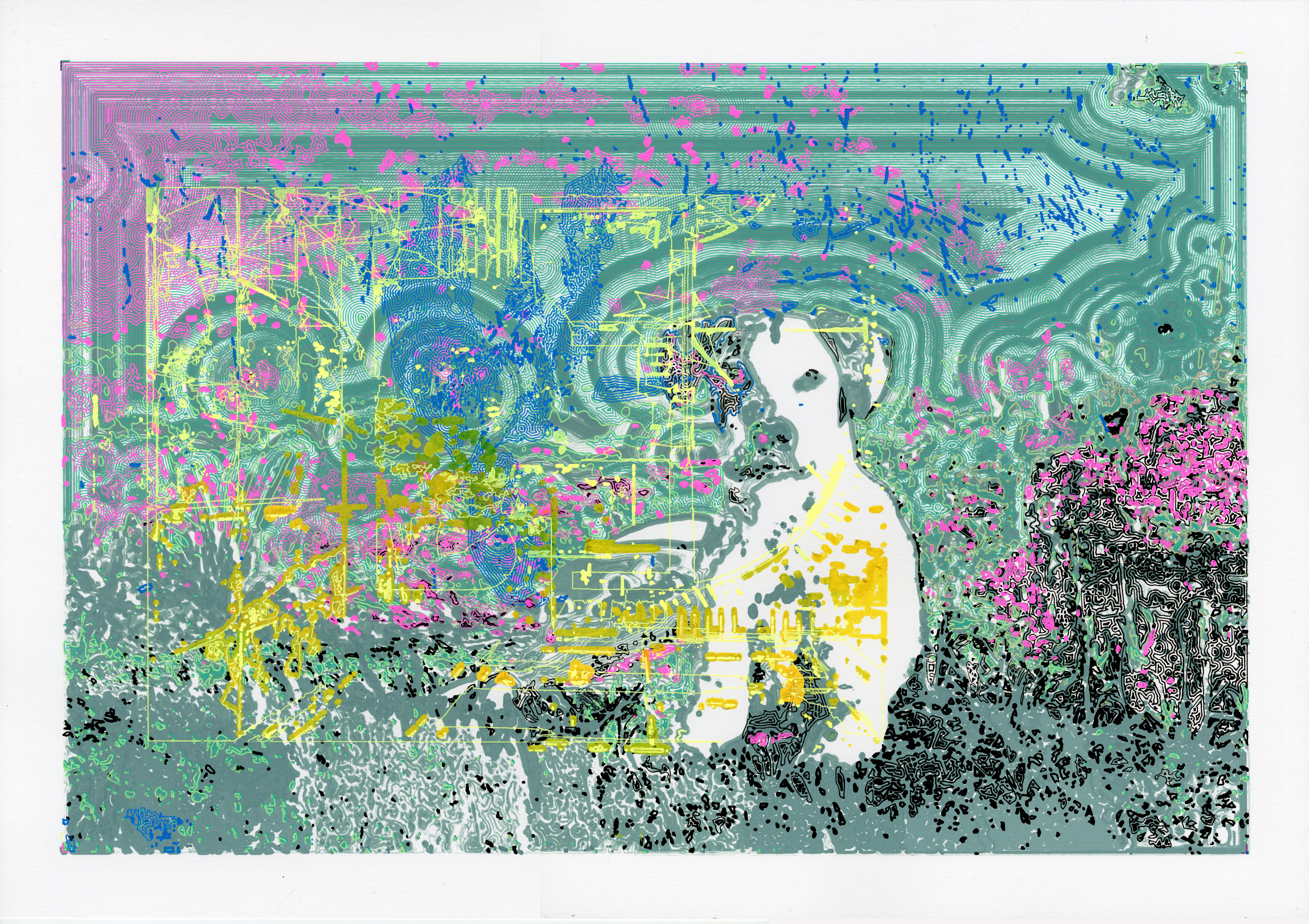 Young Aparecido, 2022; Gel ink (5 colors) and marker on paper; 20.75 x 14.5