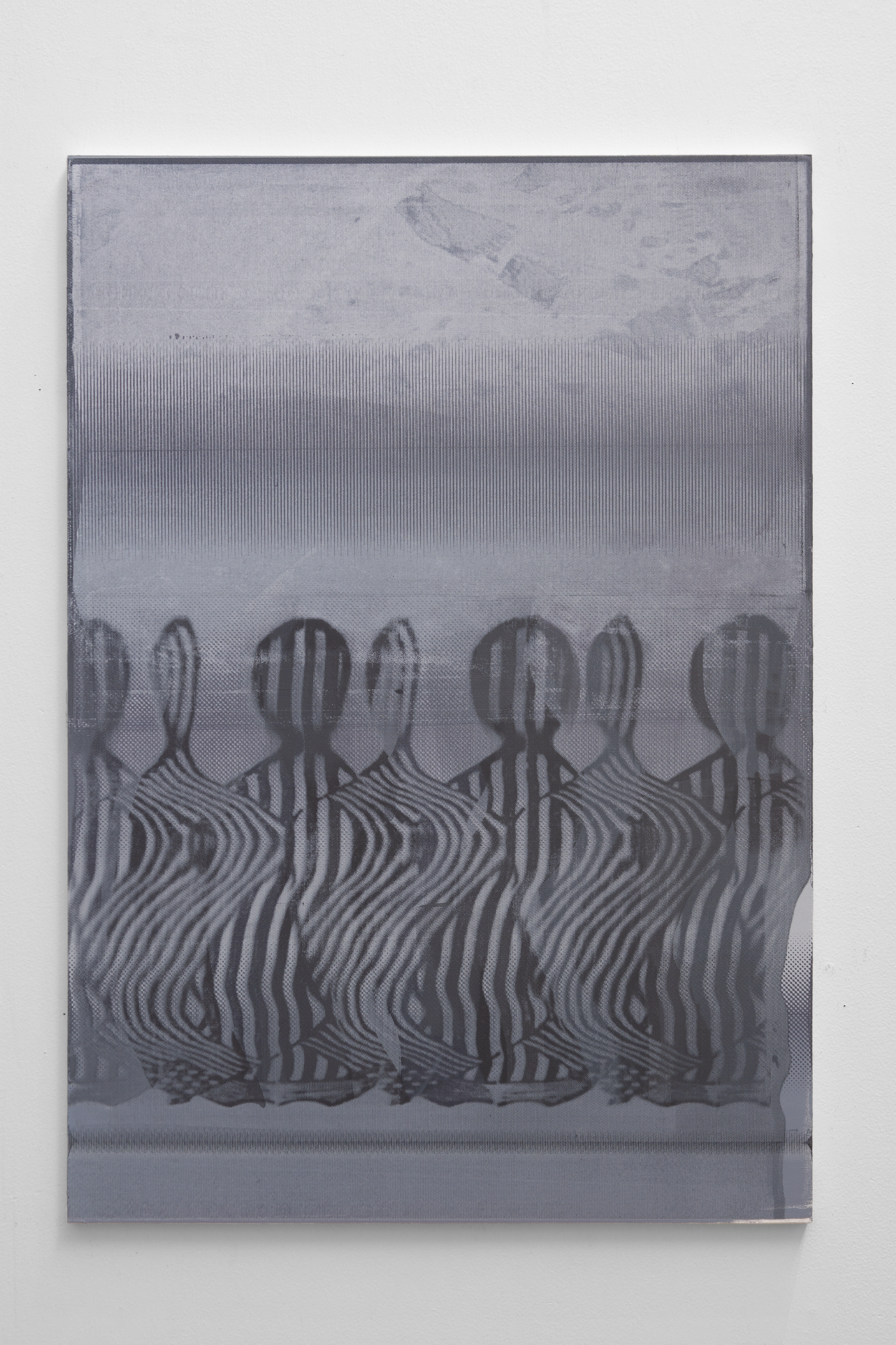 Woodcutters, 2018, 33x23 inches, acrylic, silkscreen, on linen mounted to panel