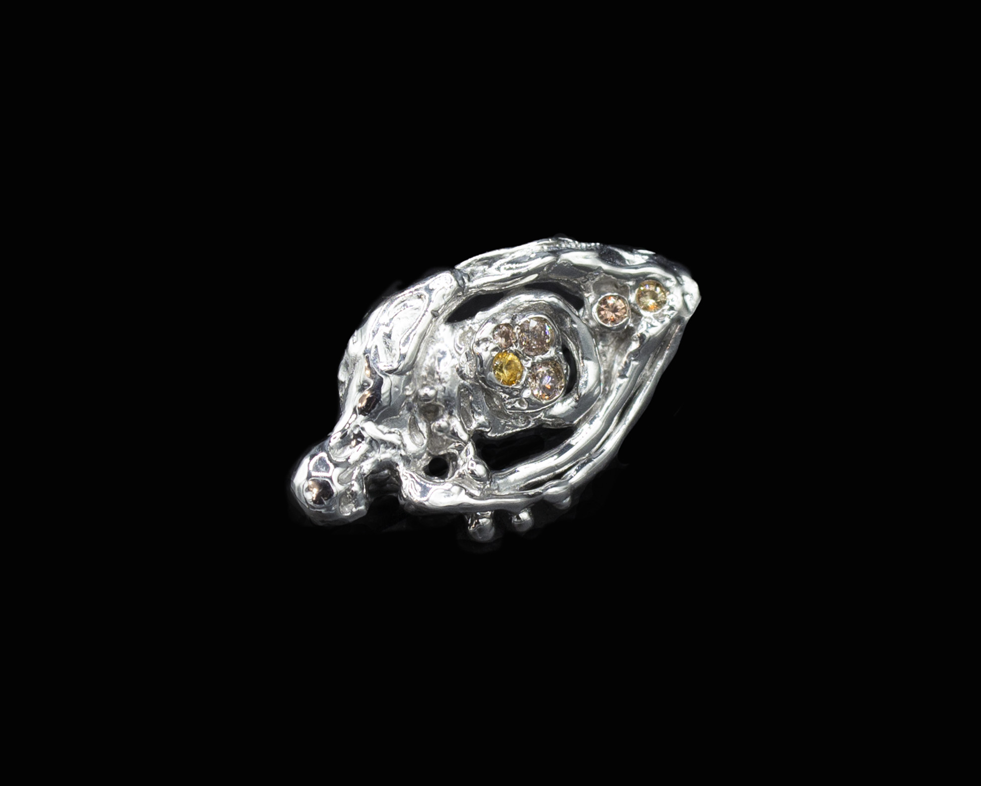 BESPOKE ALIX, 925 RECYCLED STERLING SILVER, WITH FAIRTRADE PINK TINTED DIAMONDS & ORANGE - YELLOW SAPPHIRES
