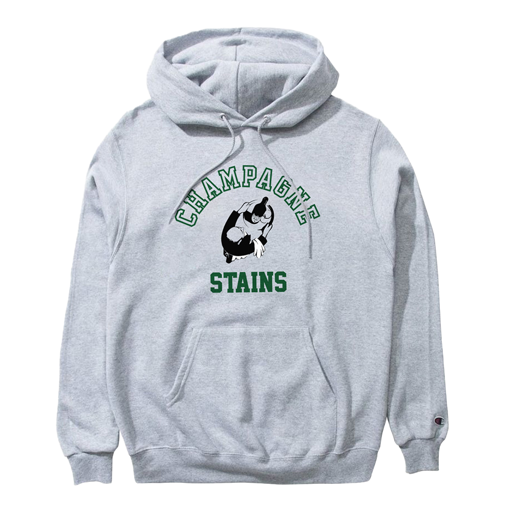 CHAMPAGNE STAINSHooded Sweatshirt, screen-printed.