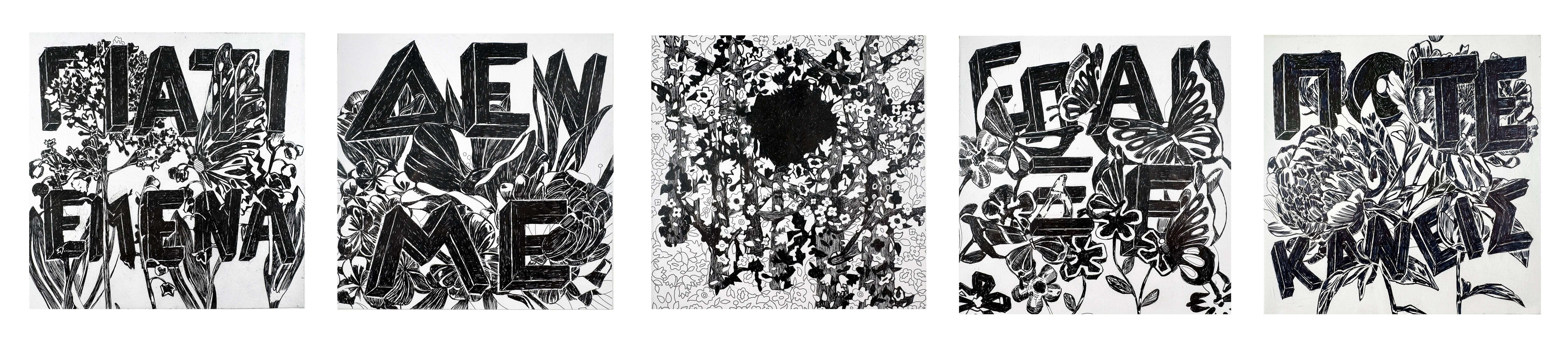 No one has ever played me, ink on 5 papers, 105x25 cm, 2025