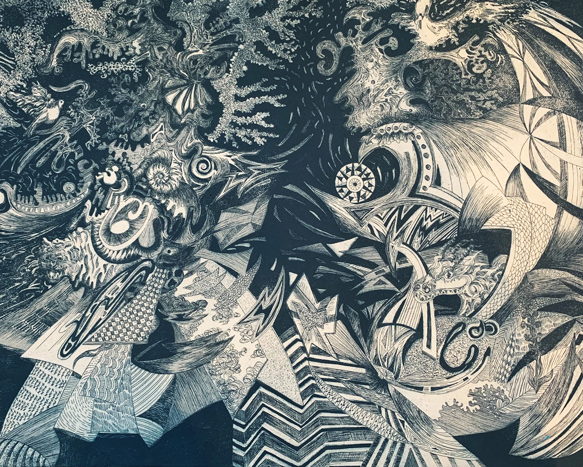 Greta, age 16, Stockholm - 2019-20 - Engraving and drypoint on copper Strathmore 400 paper - 4" x 5"