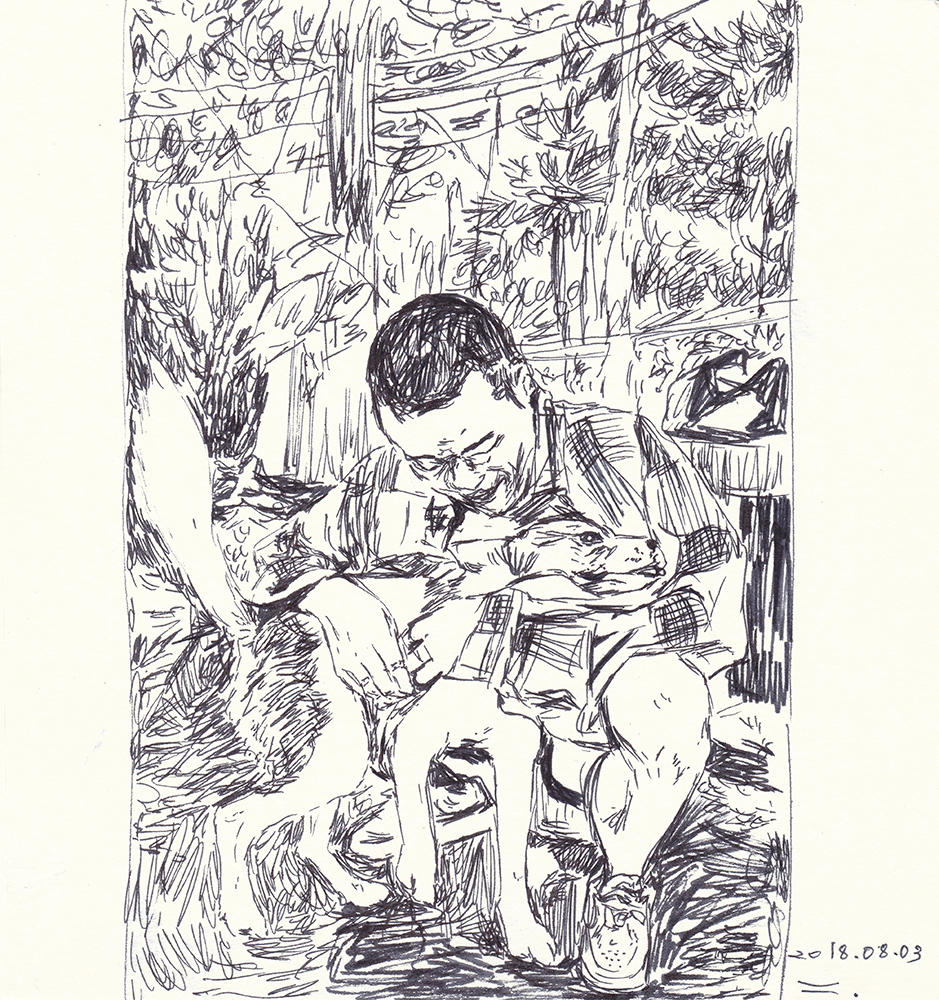 제주도에서 만난 강아지와 나, 2018, pen on paper, 17.6*17(cm)