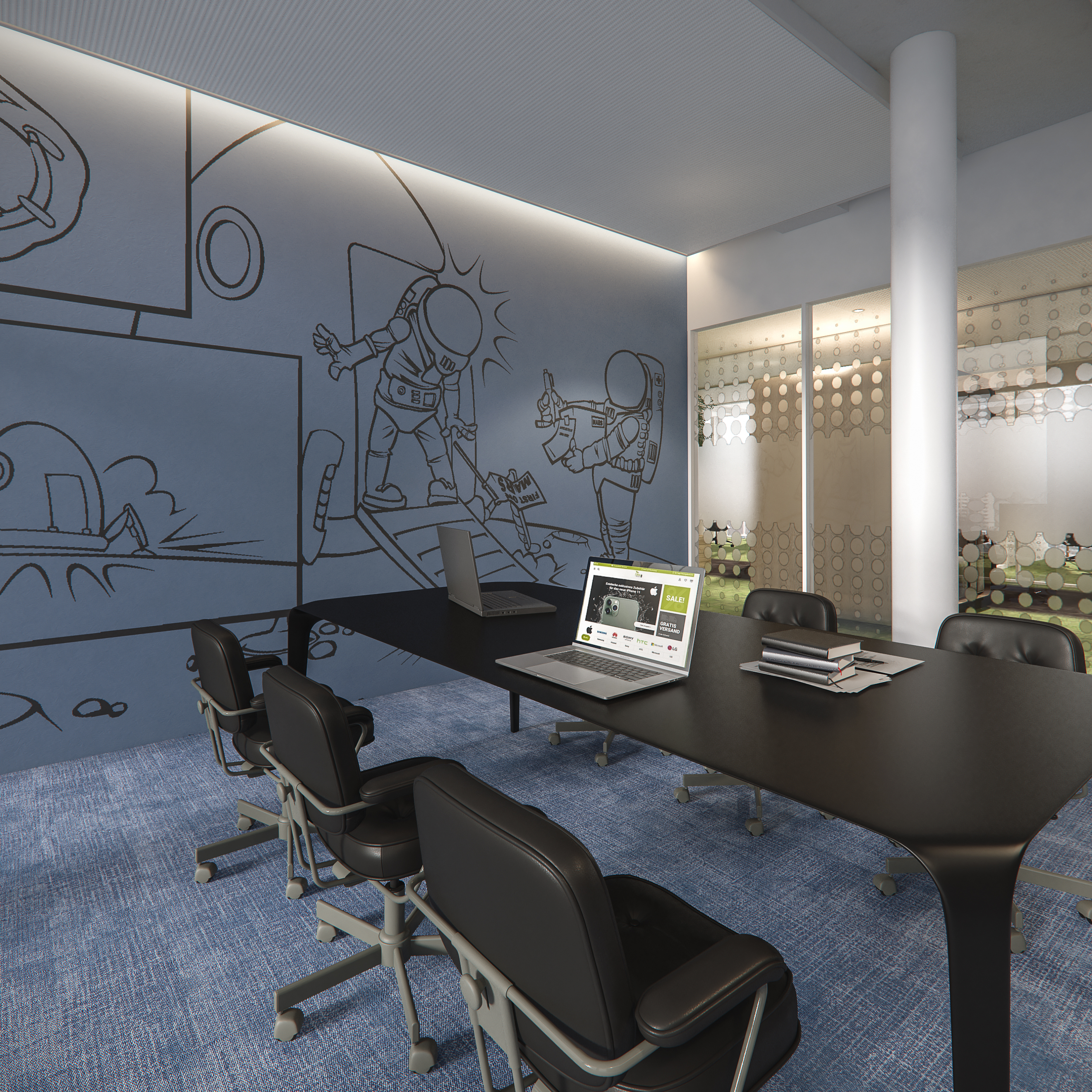 Rendering Meeting Room blue Box