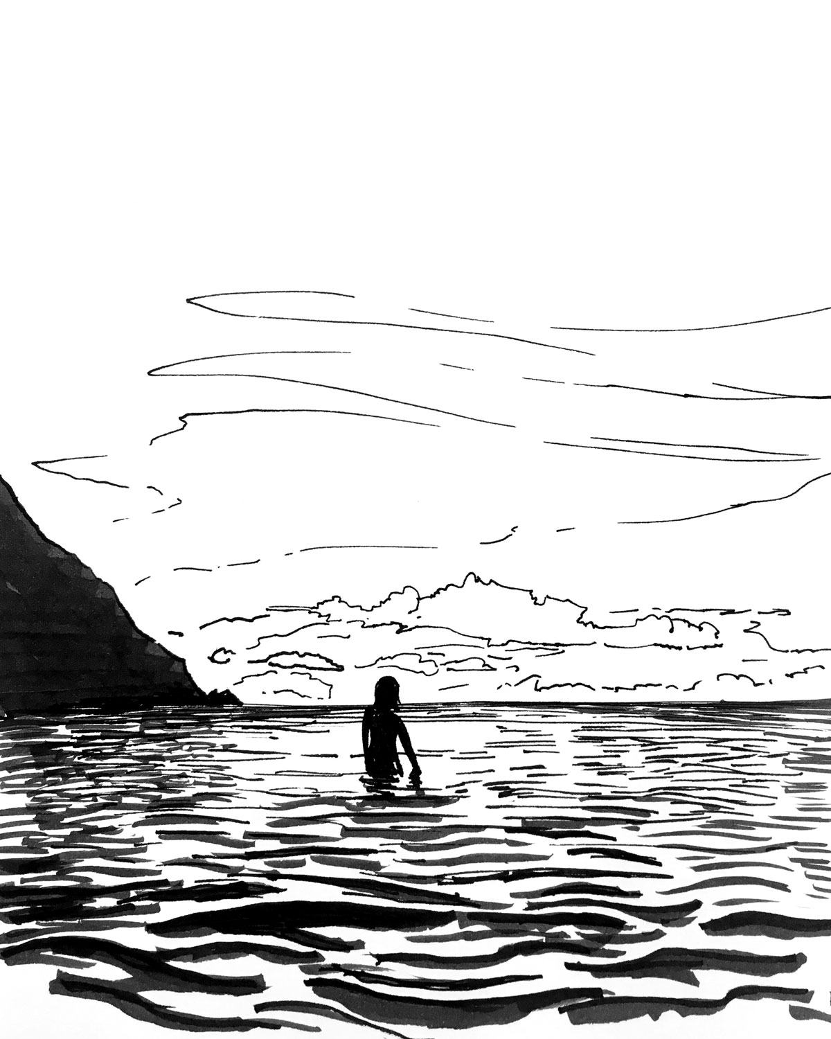 Sunset bath - Ink on paper 20x28 cm