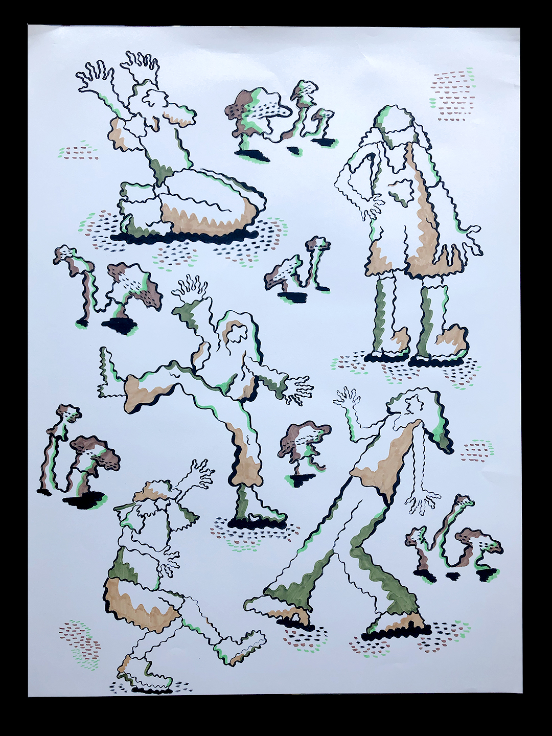 Mushroom Dance, 2020, ink on paper, 18 x 24 in