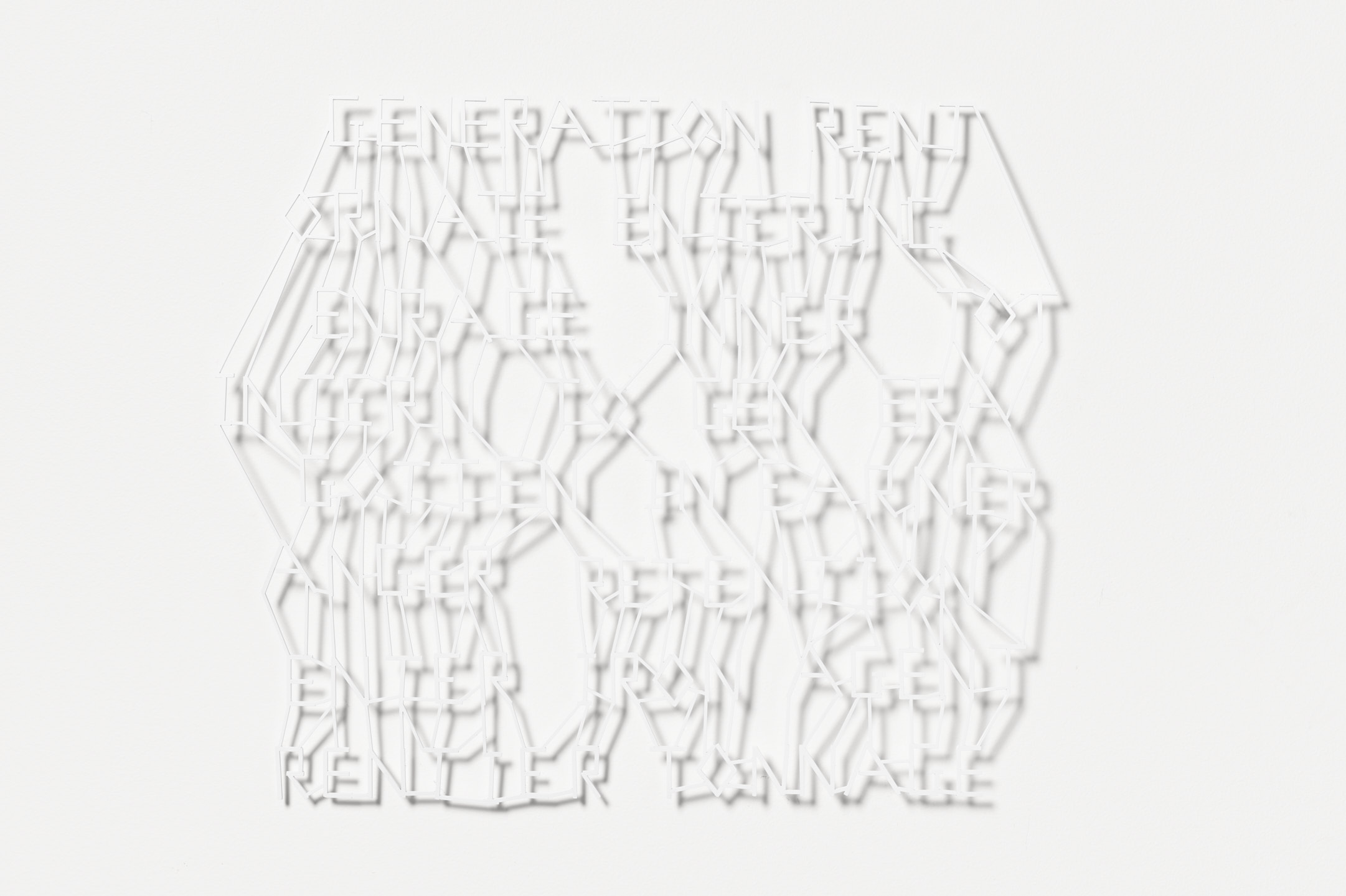 GENERATION RENT POEM 2023, Laser cut, mild steel, white powdercoat, 700 x 700 mm