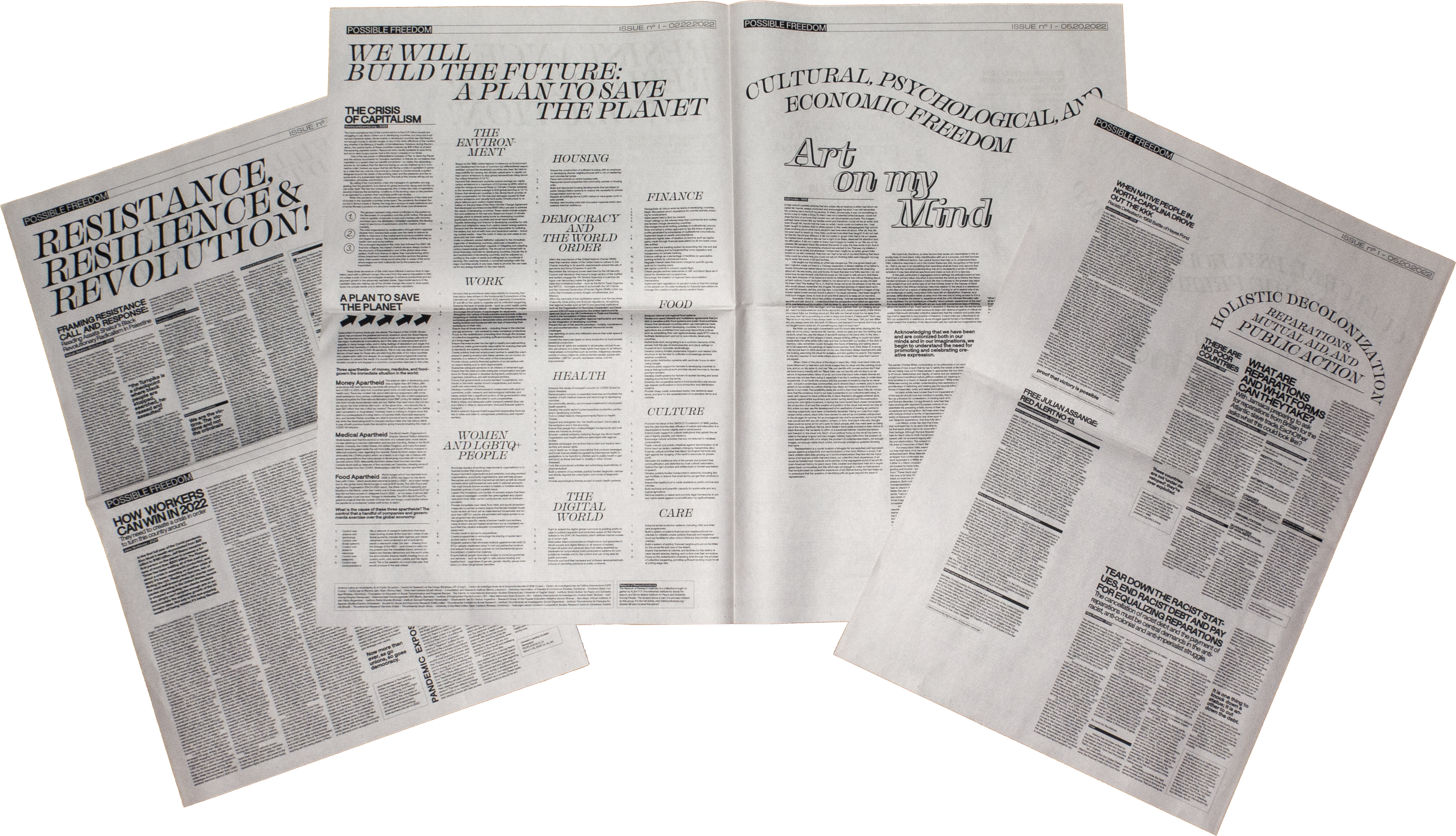 Type layout for Possible Freedom newspaper.