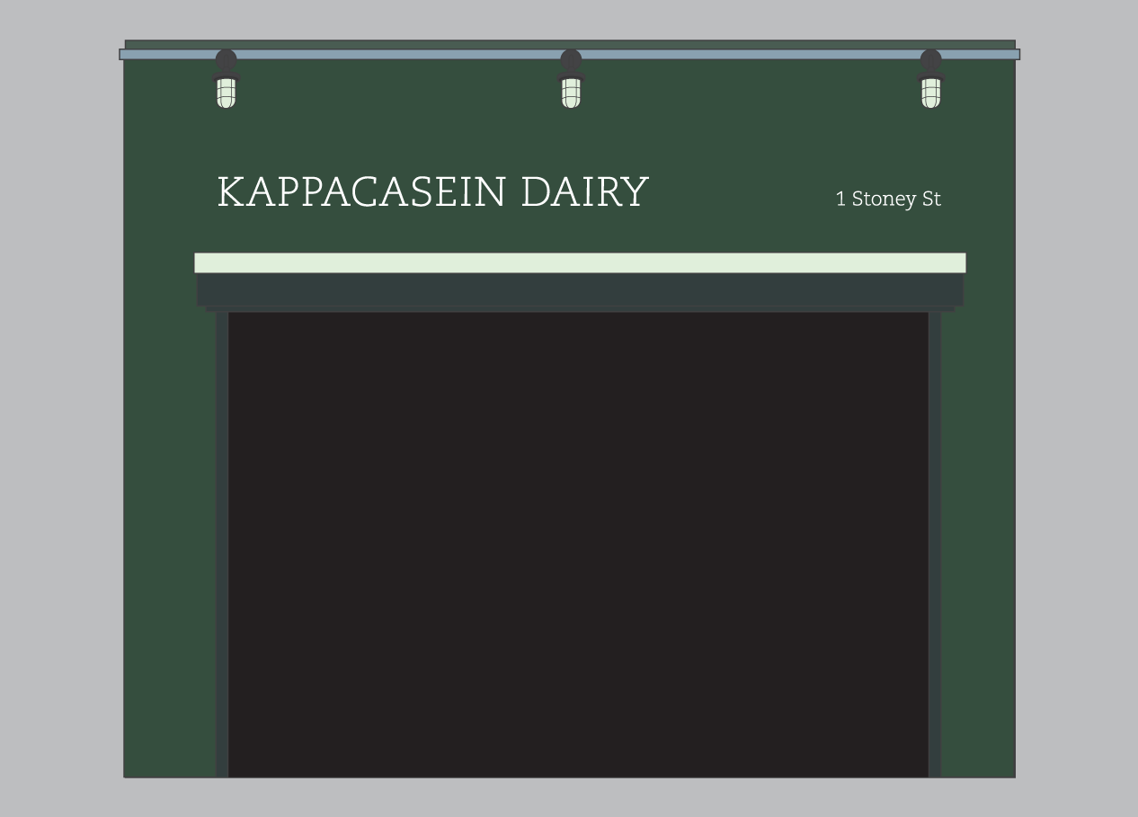 Rendering of the painted facade for the dairy's shop in Borough Market, London. 