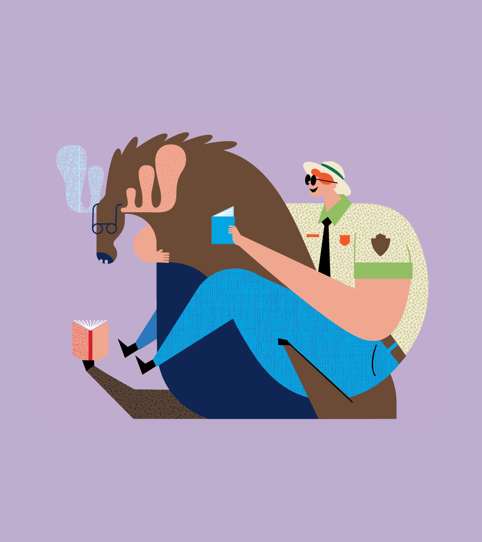 Warby Parker illustration of park ranger and moose by Buddy-Buddy