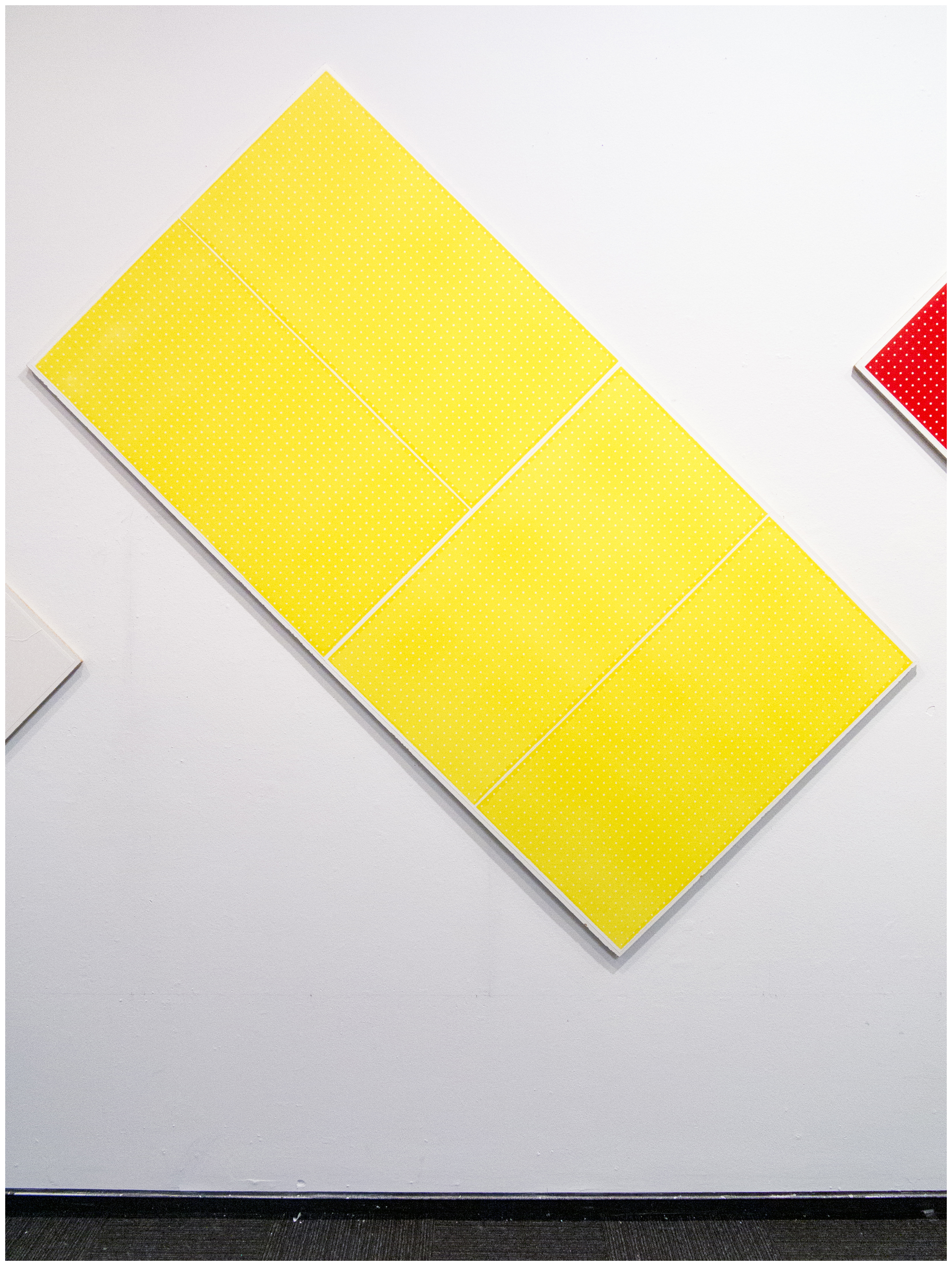 Display of Information - Hansa Yellow Light, 2019Relief prints on Stonehenge paper, melamine49 x 97 x 1.125 in.124.46 x 246.38 x 2.86 cm