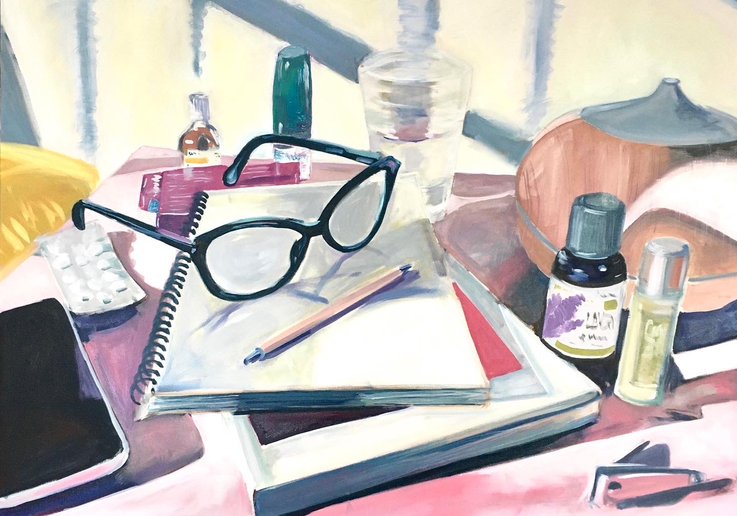 Mesa de cabeceira - 100 cm x 120 cm - óleo sobre painel