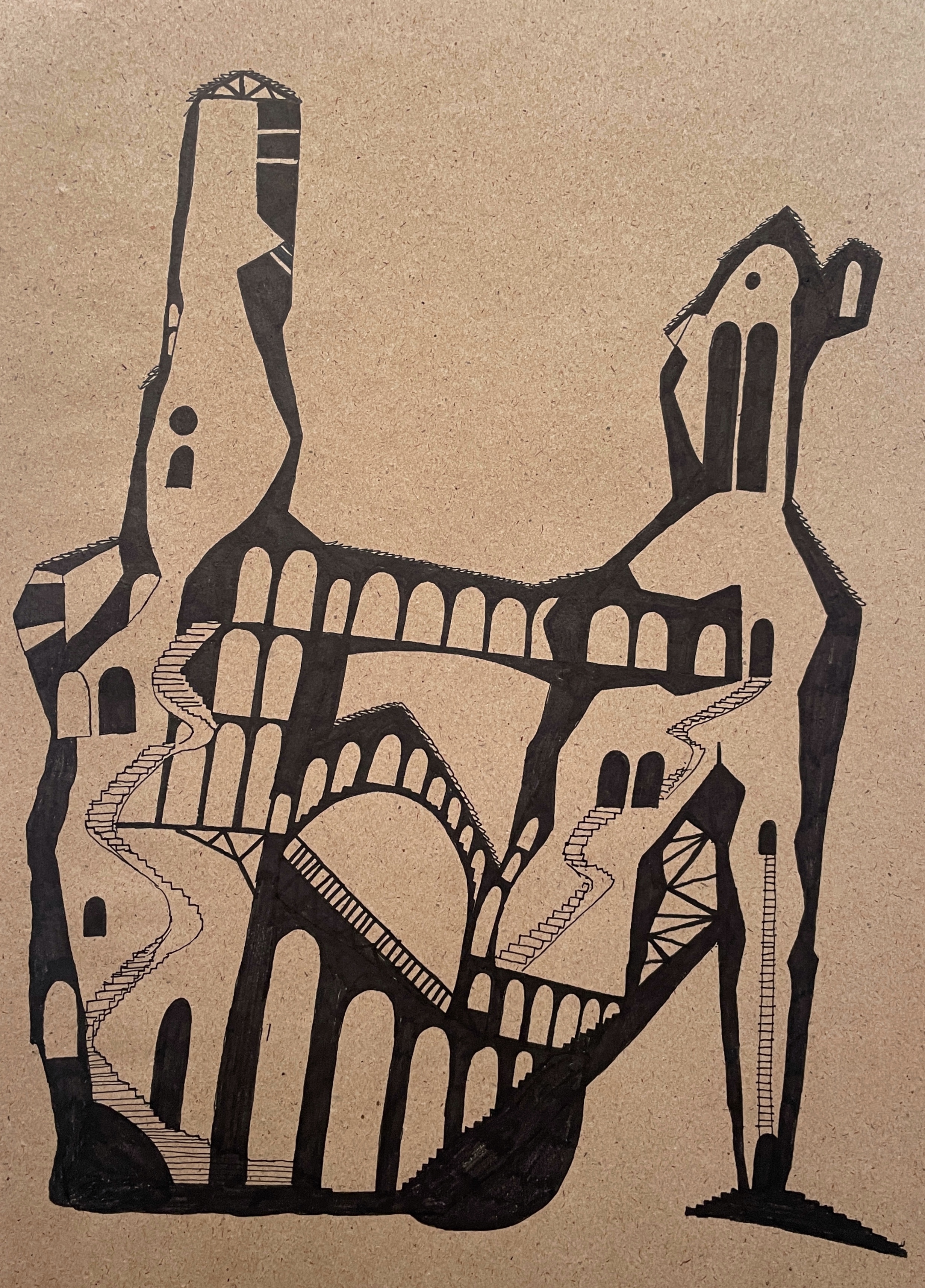 'structures of affection', 2025, ink on craft paper