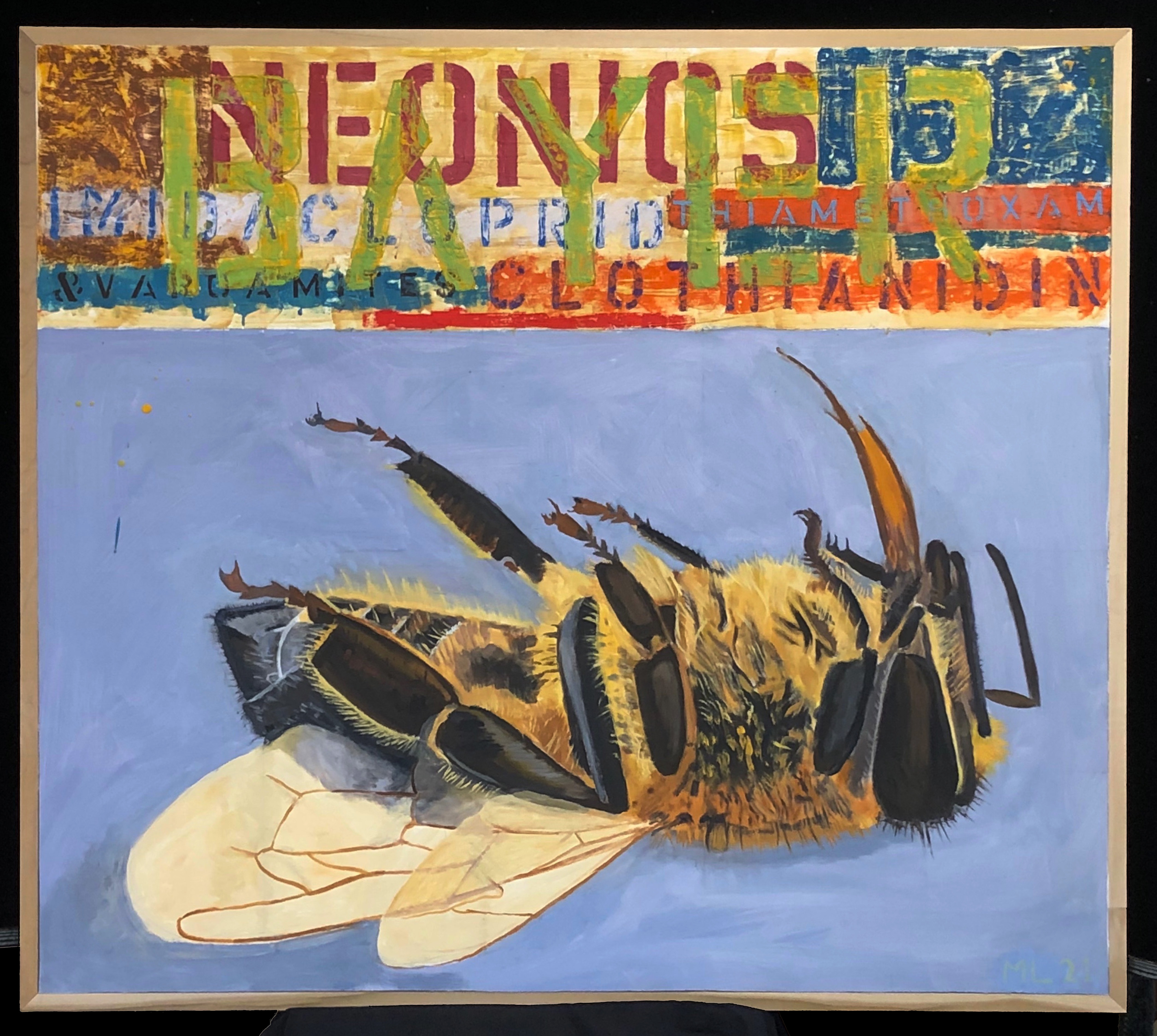 Dead Bee. 2021. encaustic and oil on panel. 38 1/2" X 43 1/2"