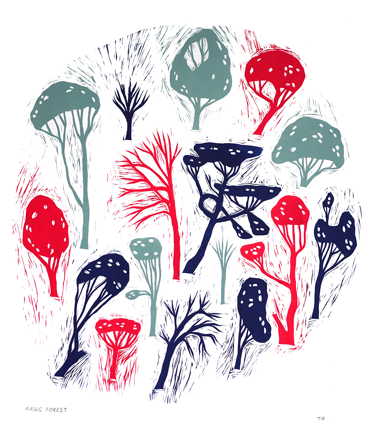 Magic Forest, Linocut