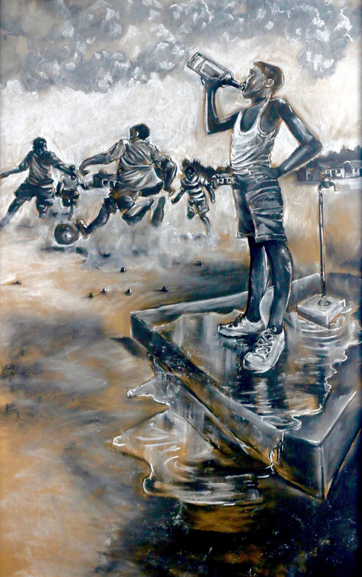 Water Break 147 x 94 cmCharcoal on brown paper
